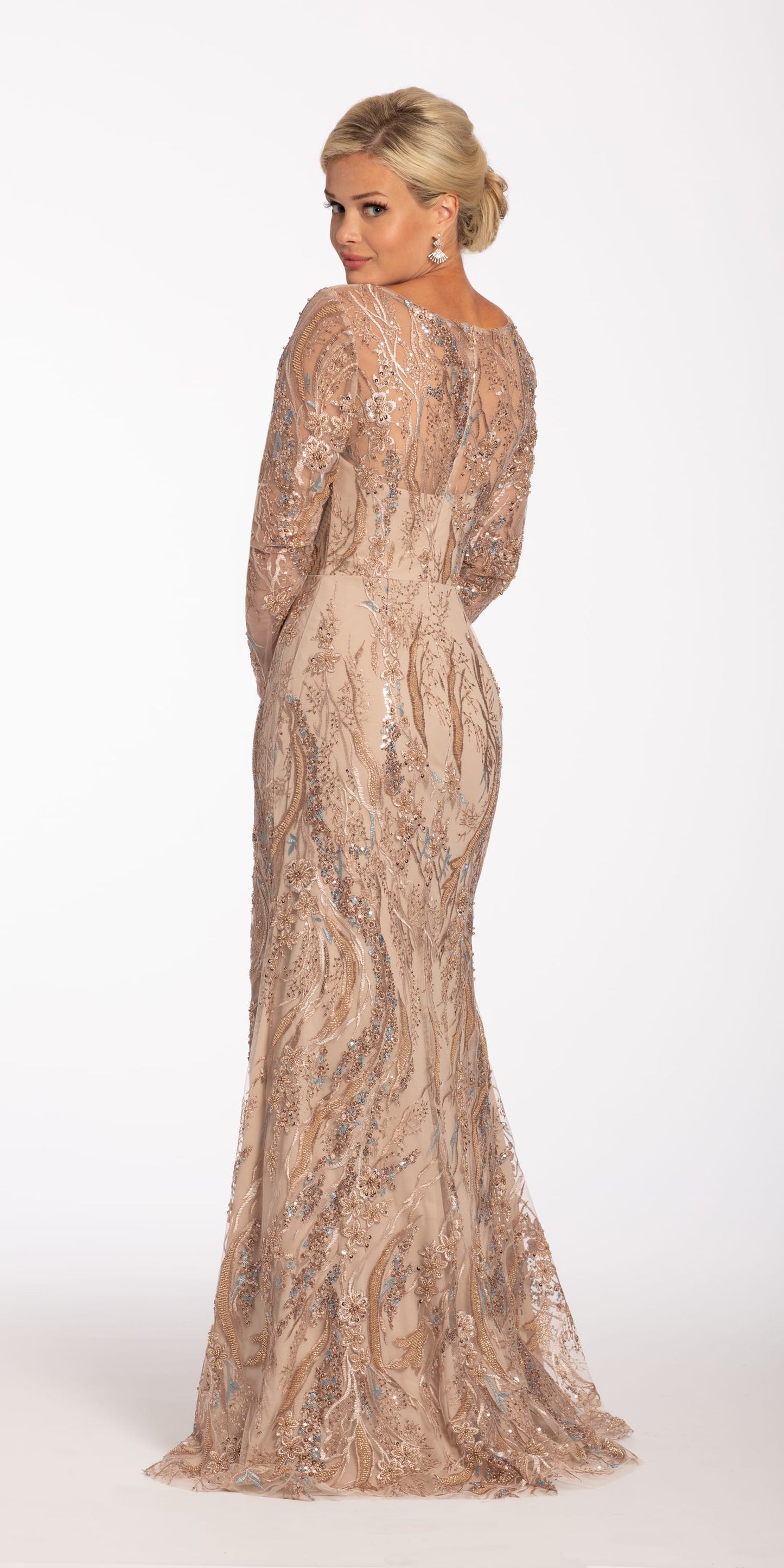 nude-gold Size 8 missy Camille La Vie Long Sleeve Floral Motif Embroidered Dress