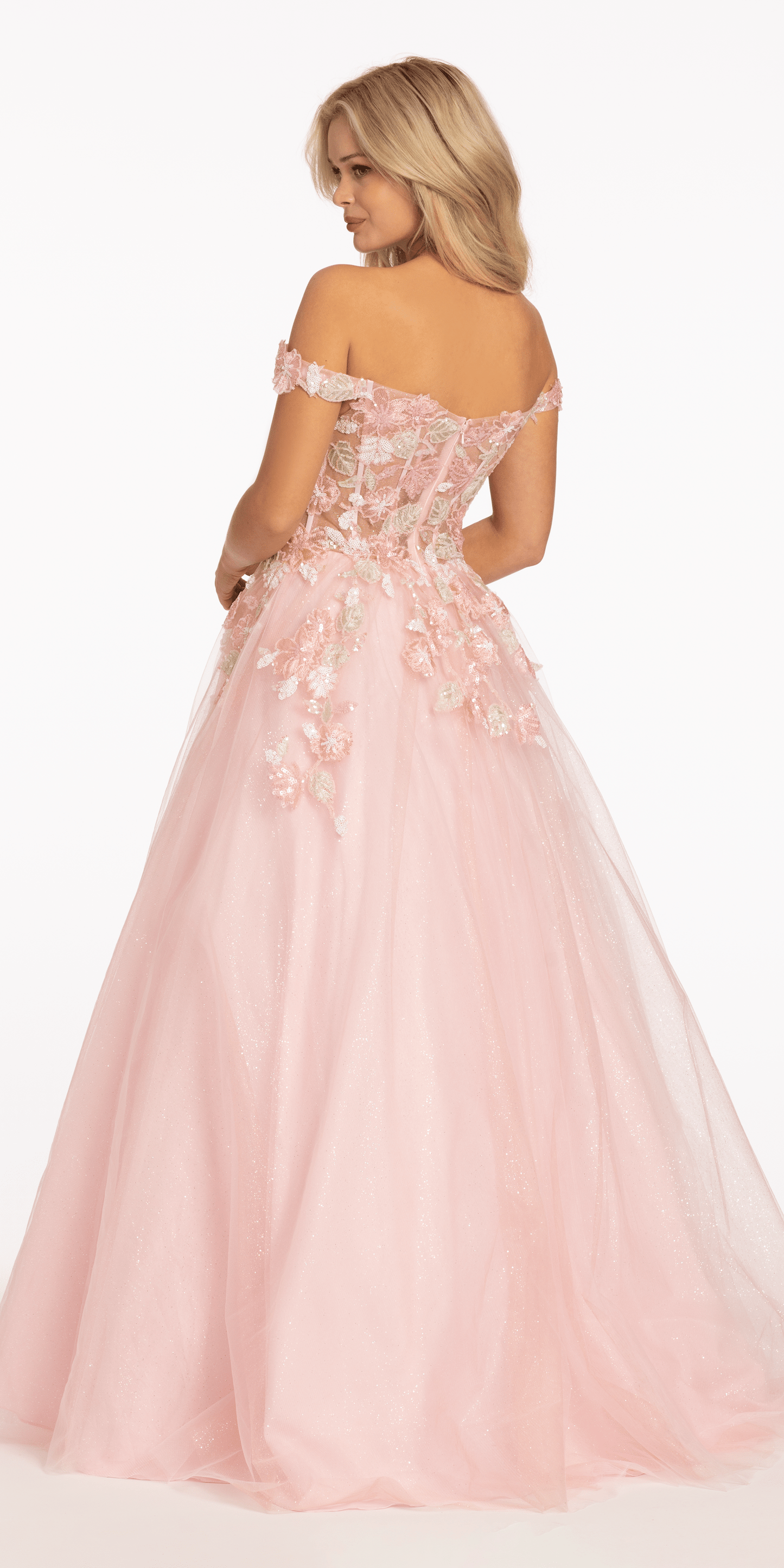 pink-multi Size 2 missy Camille La Vie Off the Shoulder Tulle Ballgown with Sequin Floral Detail