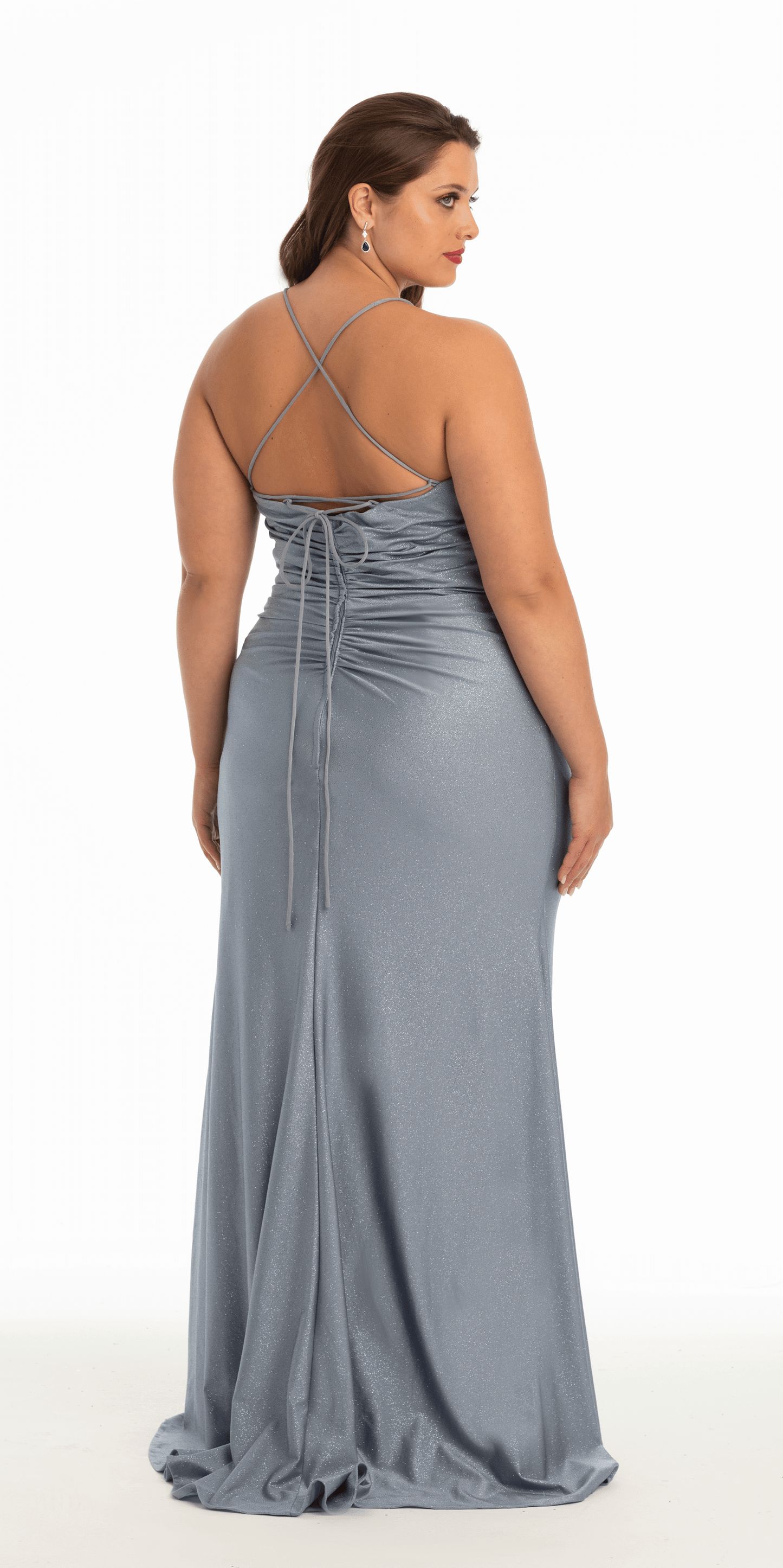Camille La Vie/ Glitter Sweetheart Lace Up Back Dress with Side Ruching/ plus /size/ 14 /dusty blue /back