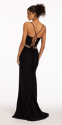 Glitter Knit Lace Up Back Dress with Side Slit Image 7