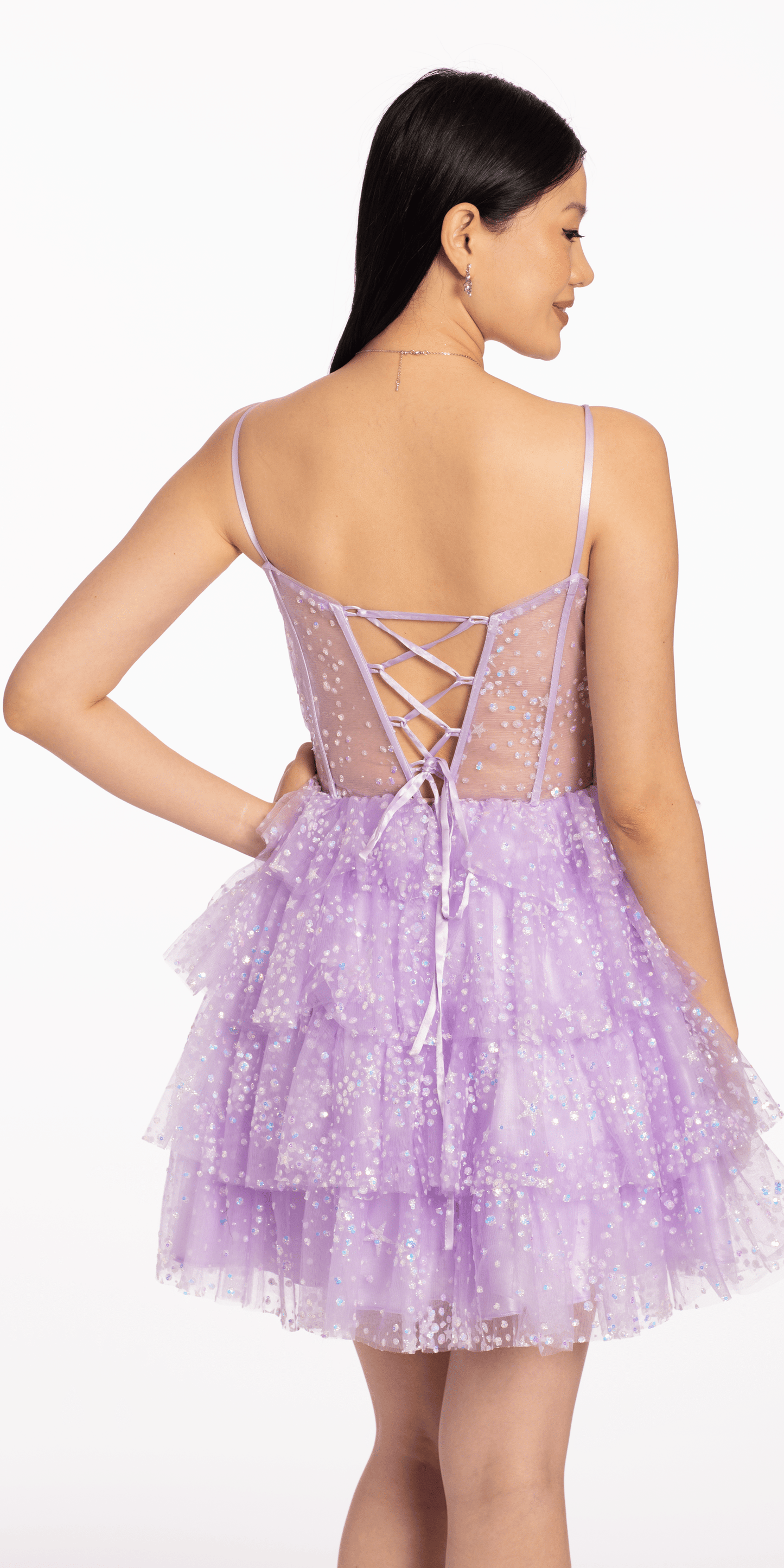 lilac Size 00 missy Camille La Vie Glitter Corset Fit and Flare Lace Up Back Dress