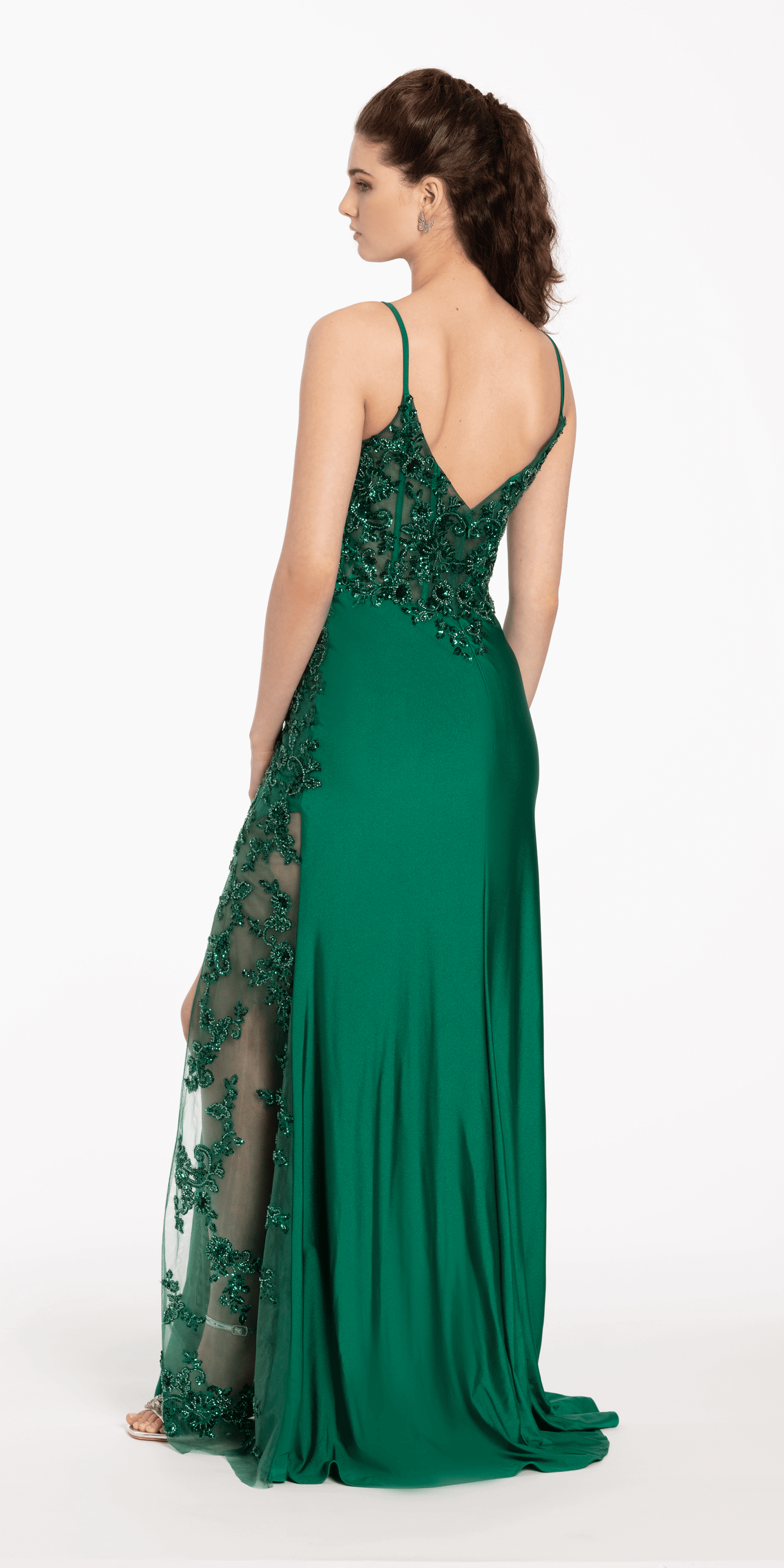 Camille La Vie/ Beaded Embroidered Corset Dress with Sheer Side Slit/missy/size/0/dark green /back