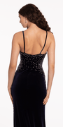 Velvet Rhinestone Plunging Trumpet Dress with Side Slit Image 5