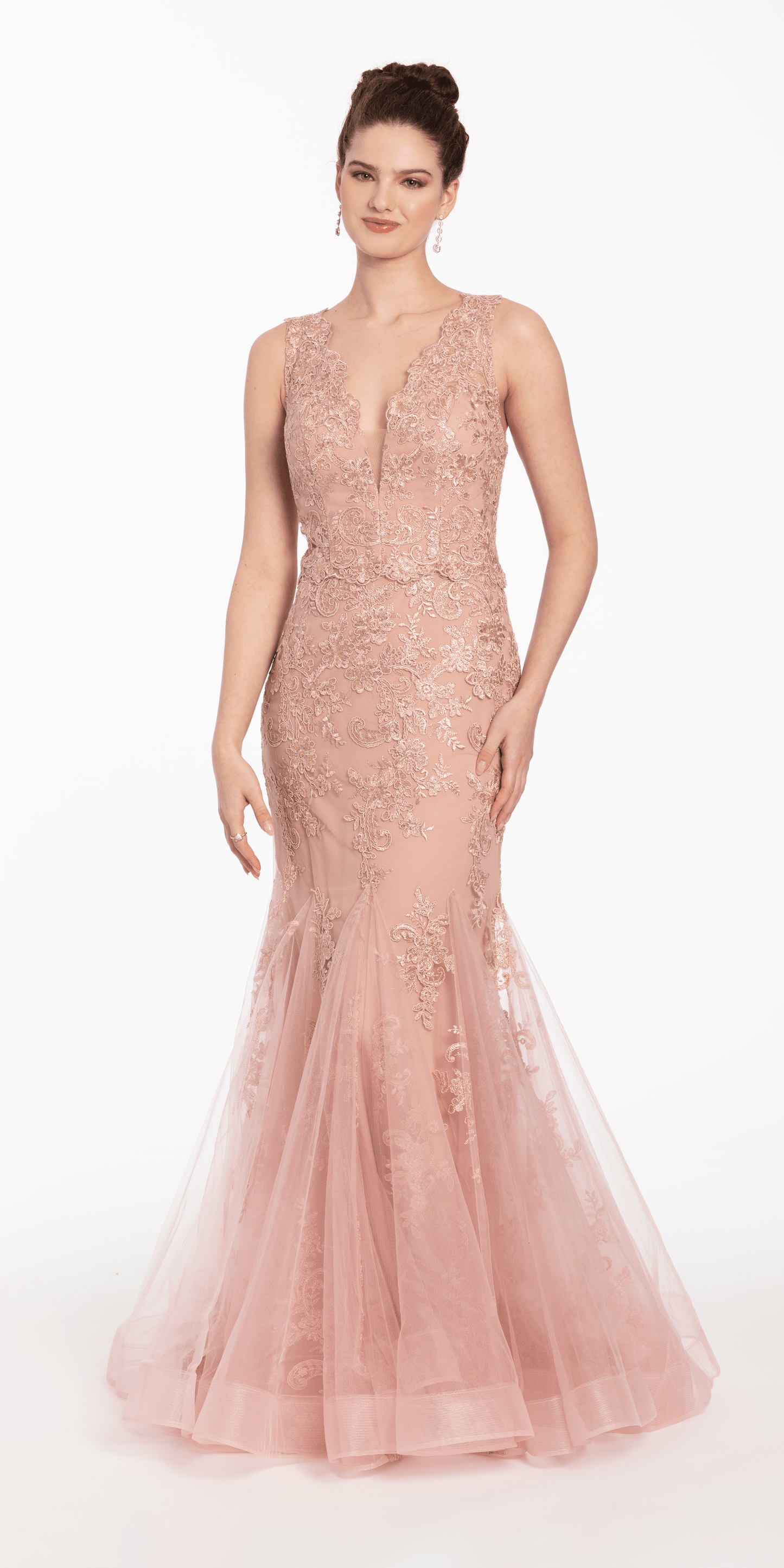 rose Size 2 missy Camille La Vie V Neck Embroidered Mermaid Dress with Godets