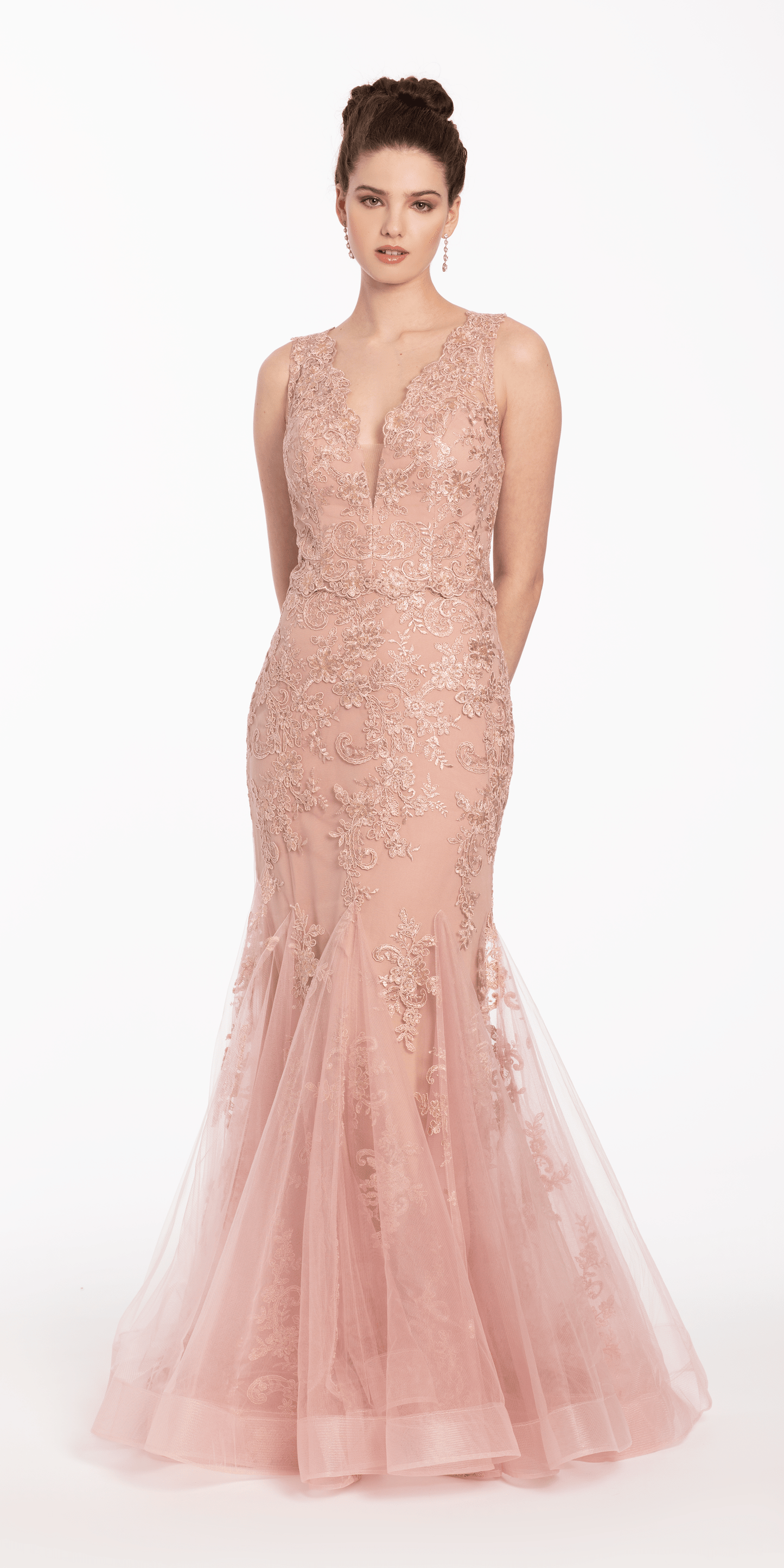 rose Size 0 missy Camille La Vie V Neck Embroidered Mermaid Dress with Godets