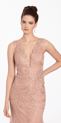 V Neck Embroidered Mermaid Dress with Godets Image 4