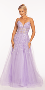 Sweetheart Plunging Mesh Corset Ballgown with Embellished Appliques Image 1