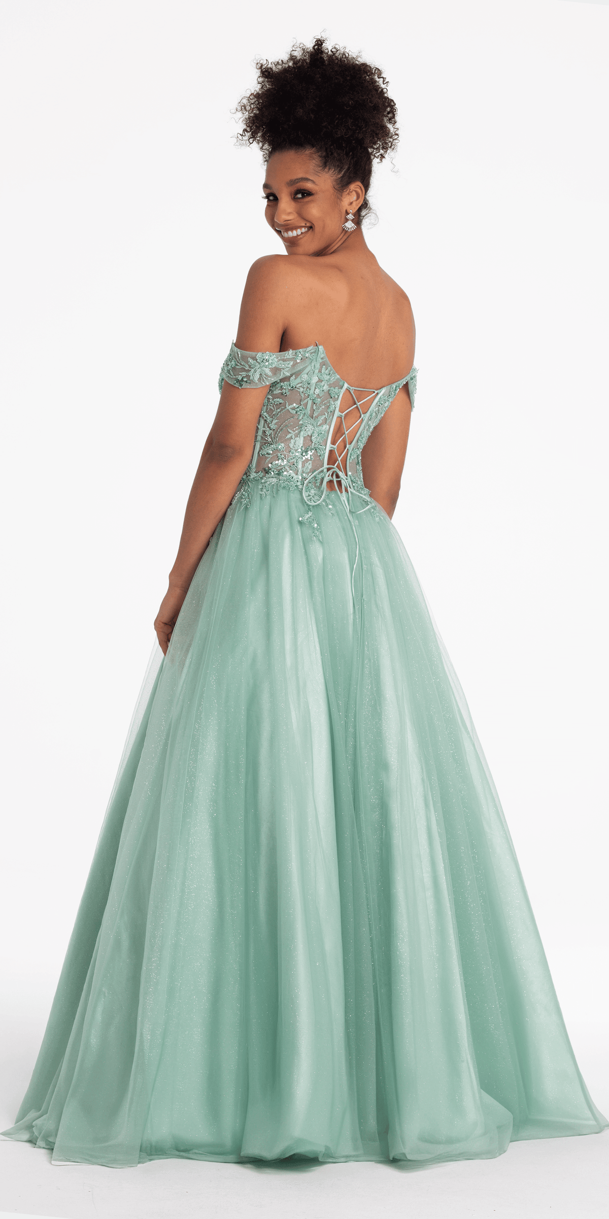 sage/size/4/missy/Camille La Vie/Sweetheart Embroidered Corset Lace Up Back Ballgown/back