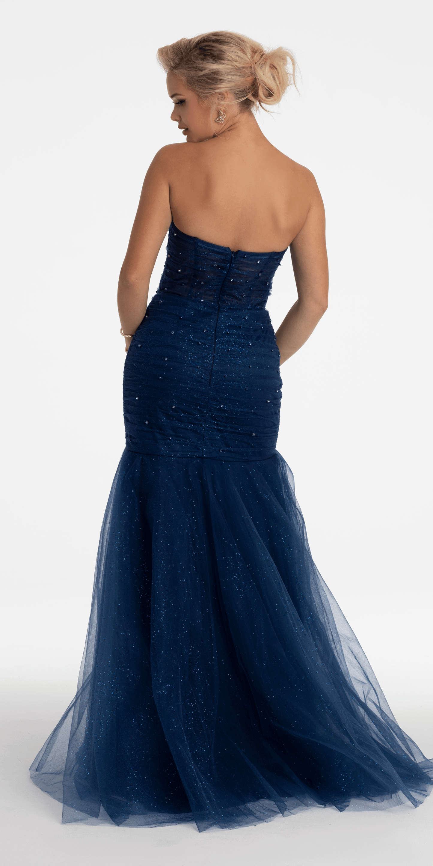 Camille La Vie /Sweetheart Sequin Glitter Mermaid Dress with Stone Accents /missy/ size/ 2 /navy/back