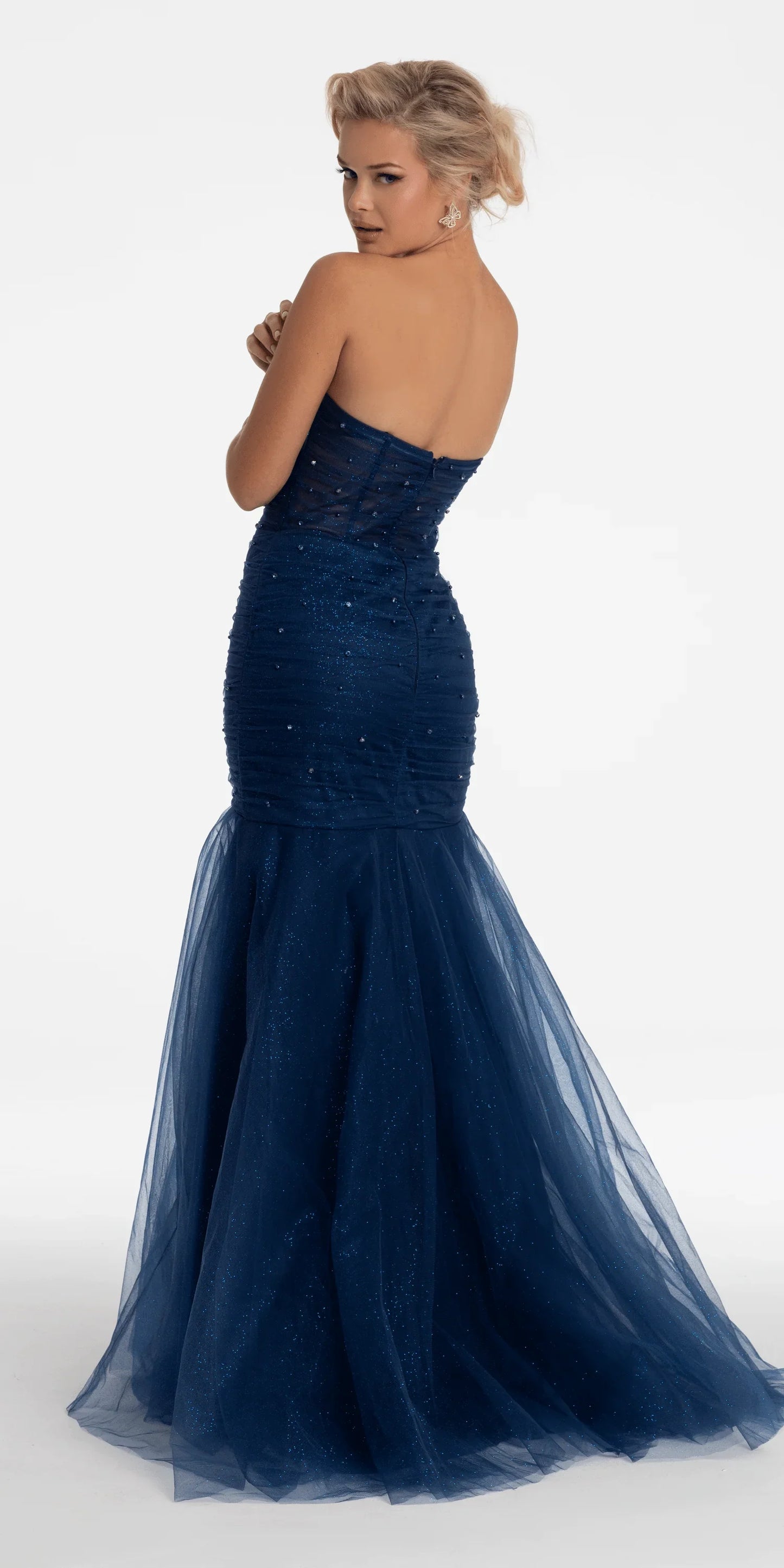 Sweetheart Sequin Glitter Mermaid Dress with Stone Accents - Camille La Vie