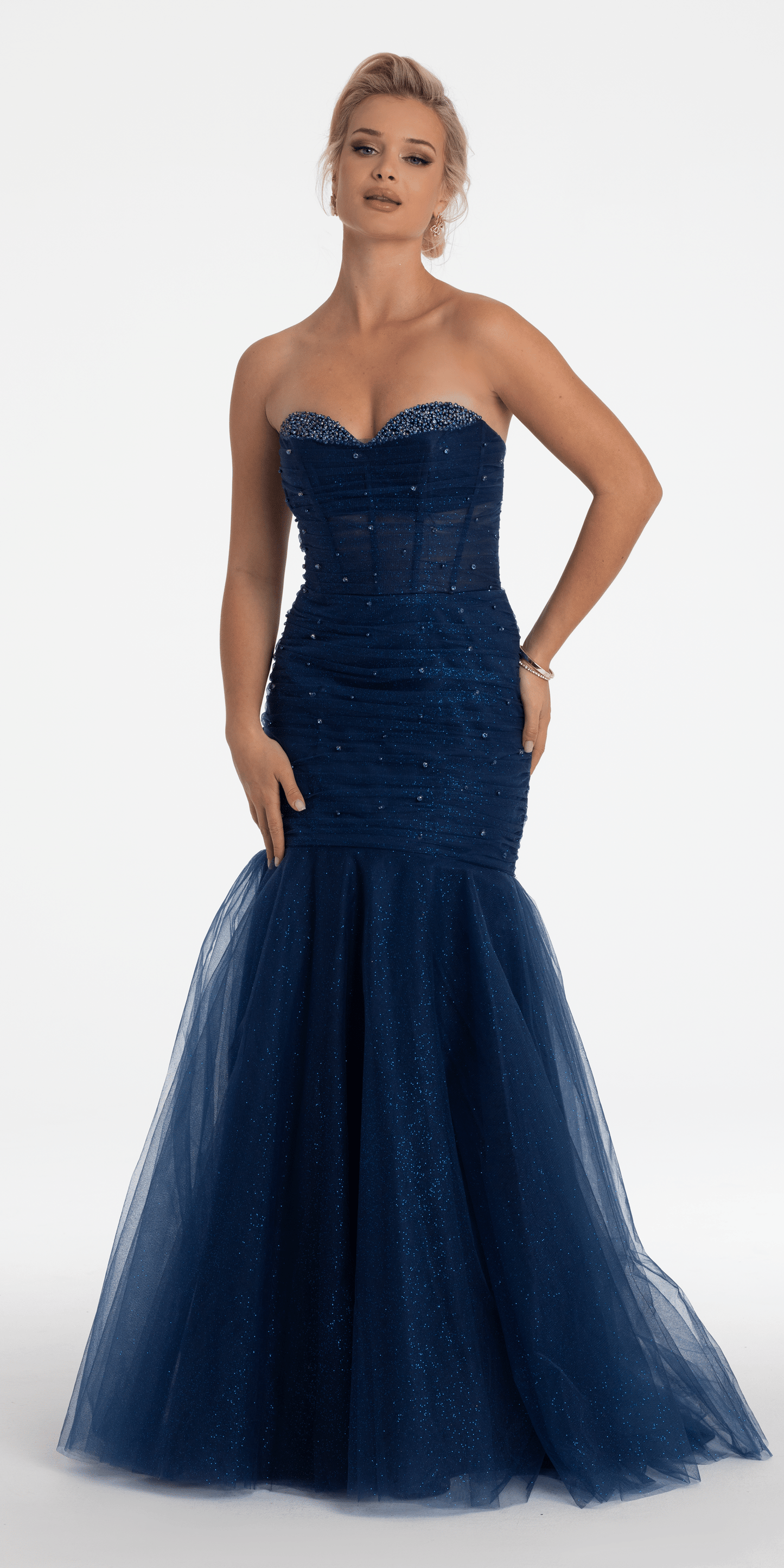 Camille La Vie /Sweetheart Sequin Glitter Mermaid Dress with Stone Accents /missy/ size/ 2 /navy/front