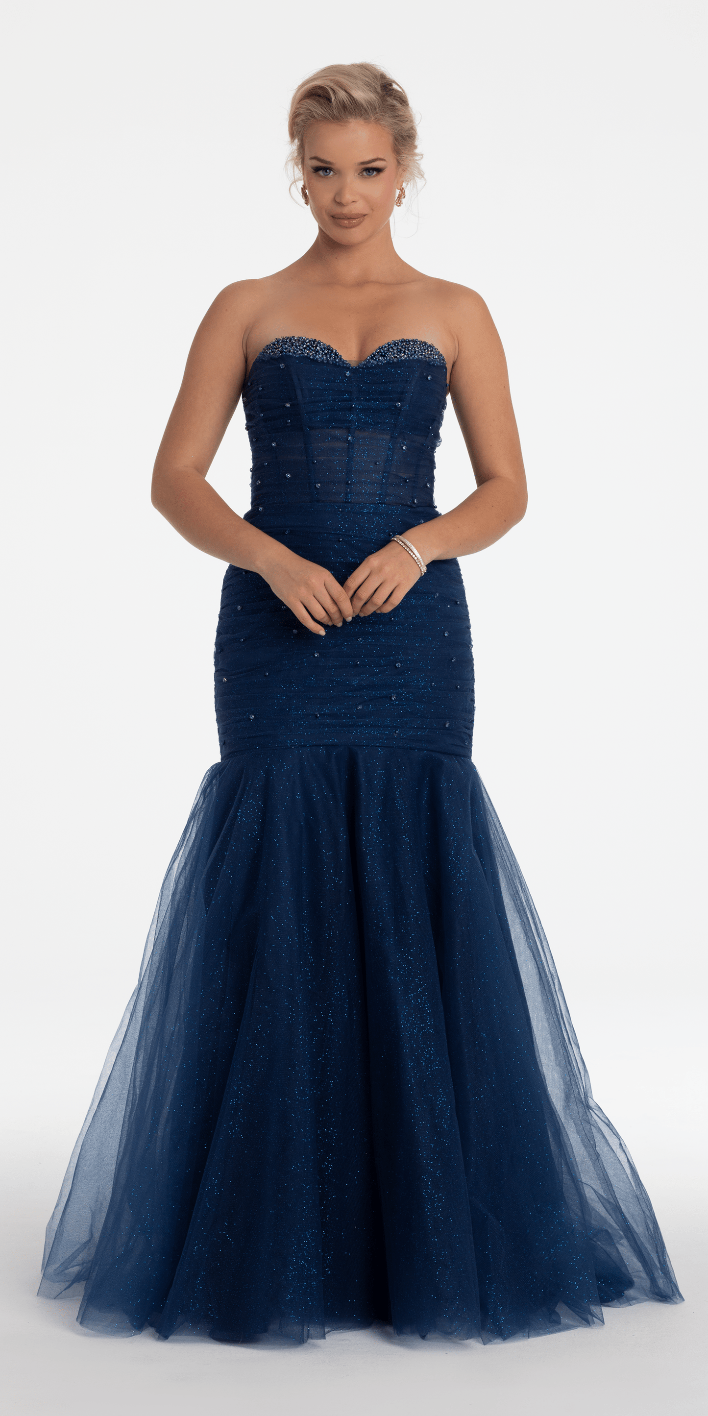 Camille La Vie /Sweetheart Sequin Glitter Mermaid Dress with Stone Accents /missy/ size/ 2 /navy/front alt