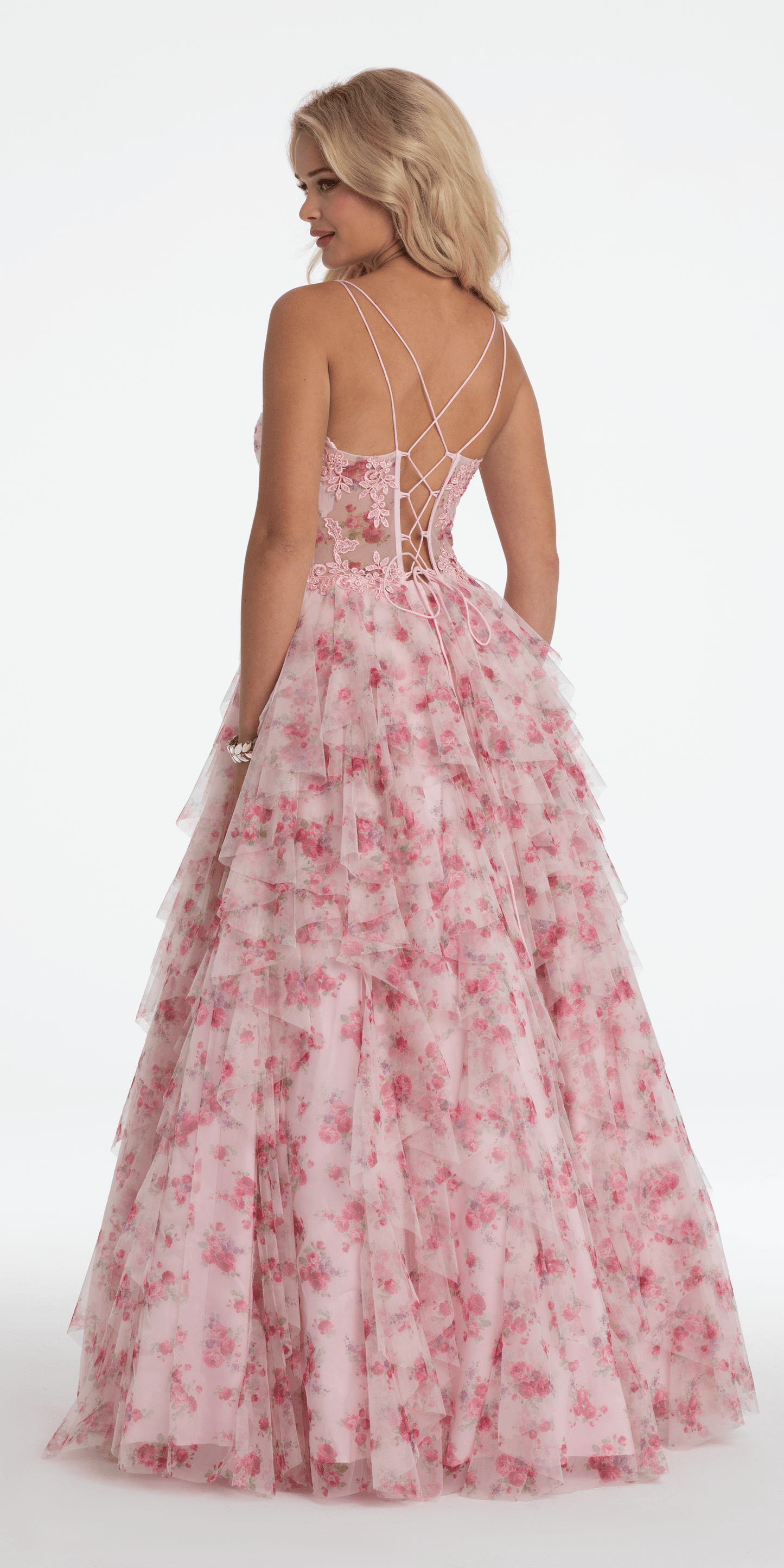 pink-multi Size 00 missy Camille La Vie Sweetheart Floral Embellished Corset Corkscrew Ballgown