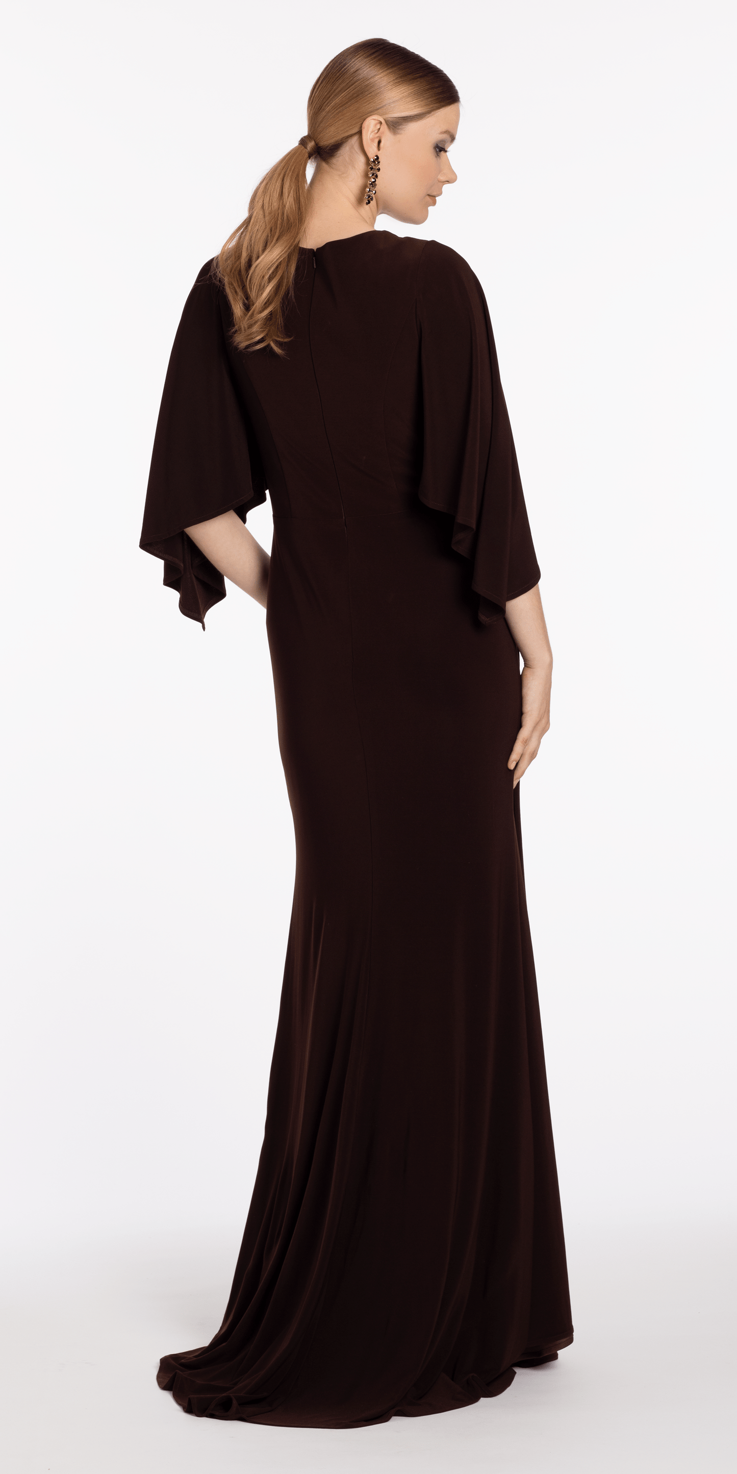 Camille La Vie /Jersey Cape Sleeve V Neck Faux Wrap Dress /missy /size/ 8 / chocolate/back