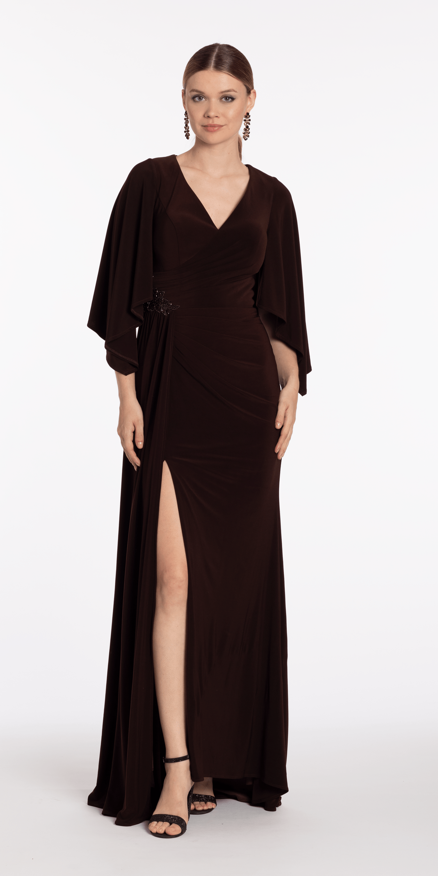 Camille La Vie /Jersey Cape Sleeve V Neck Faux Wrap Dress /missy /size/ 8 / chocolate/front