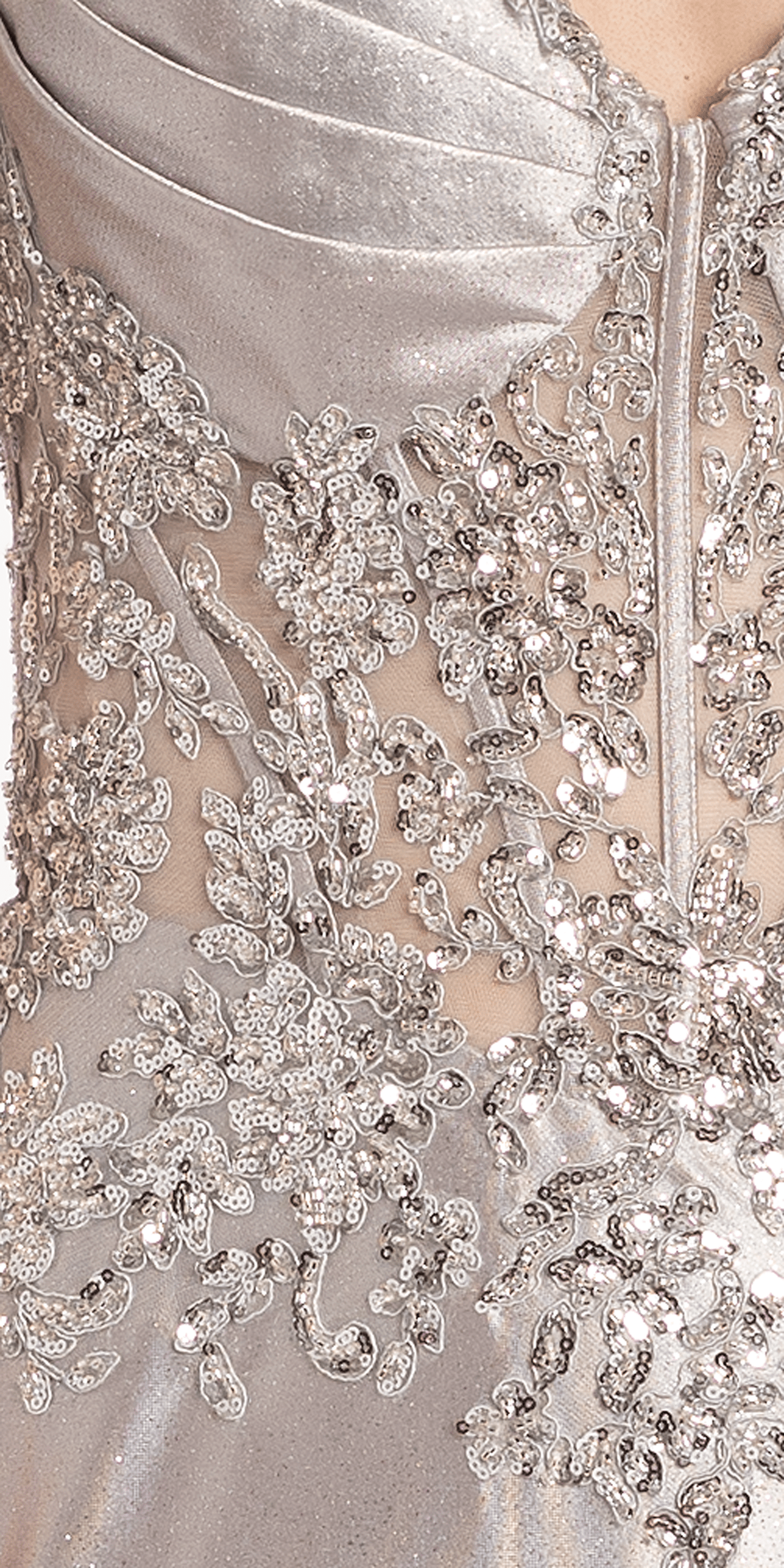 Camille La Vie Satin Embellished Pleated Sweetheart Glitter Column Dress