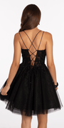 Mesh Plunge Fit and Flare Dress with Beaded Appliques Image 5