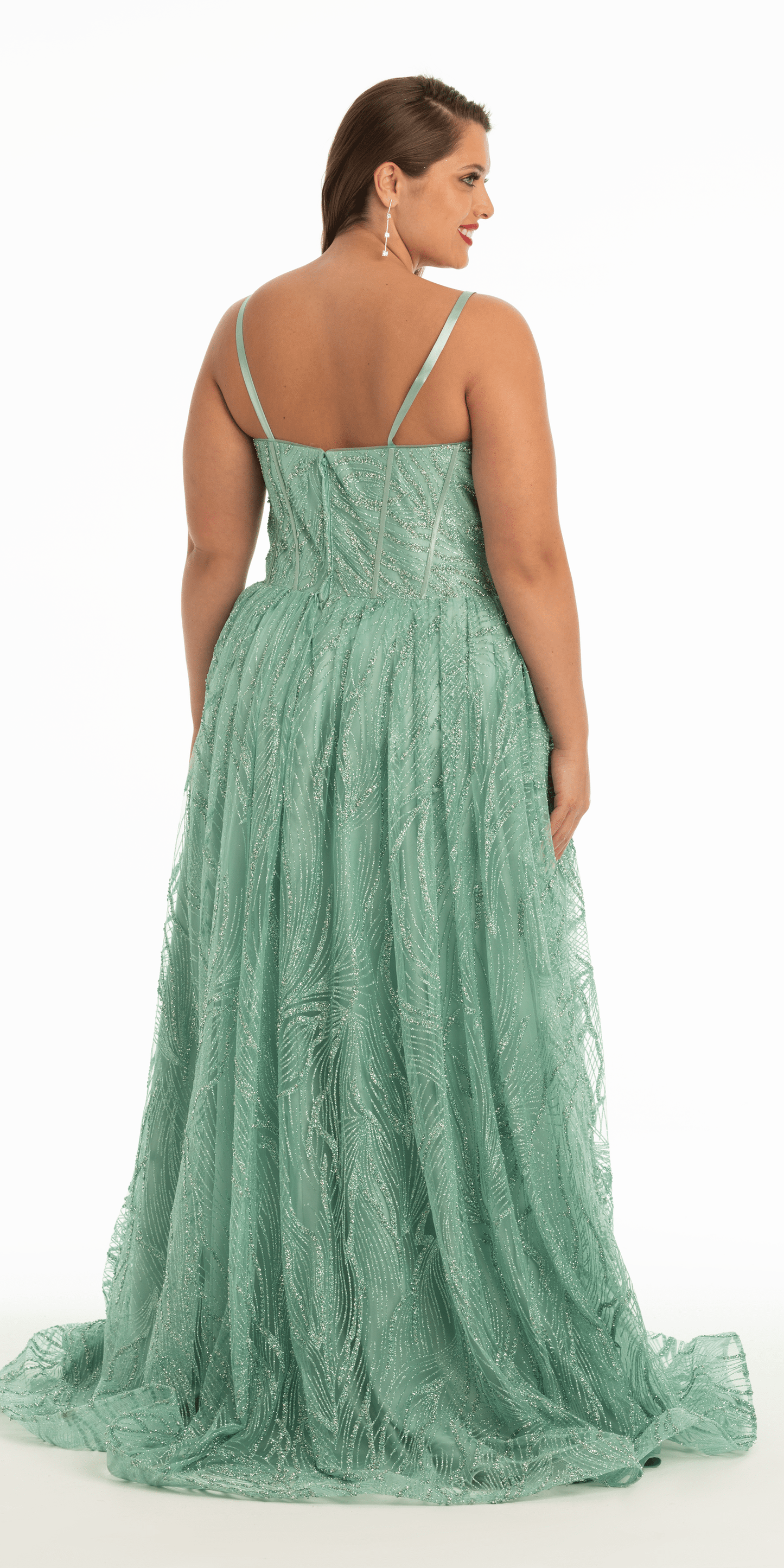 sage Size 0 petite Camille La Vie Glitter Sweetheart Corset A Line Dress with Side Slit