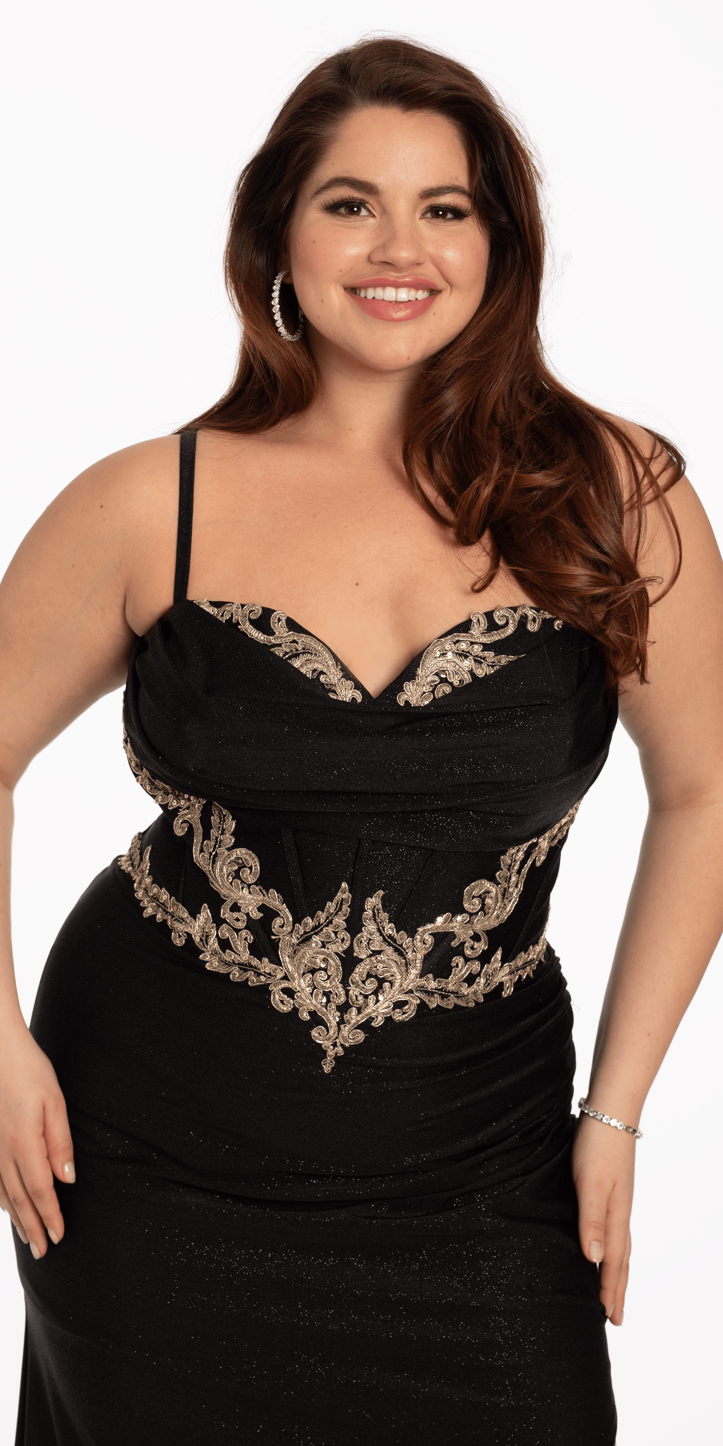 Camille La Vie /Glitter Knit Lace Up Back Dress with Side Slit/plus/size/14/black- gold/Close up 1