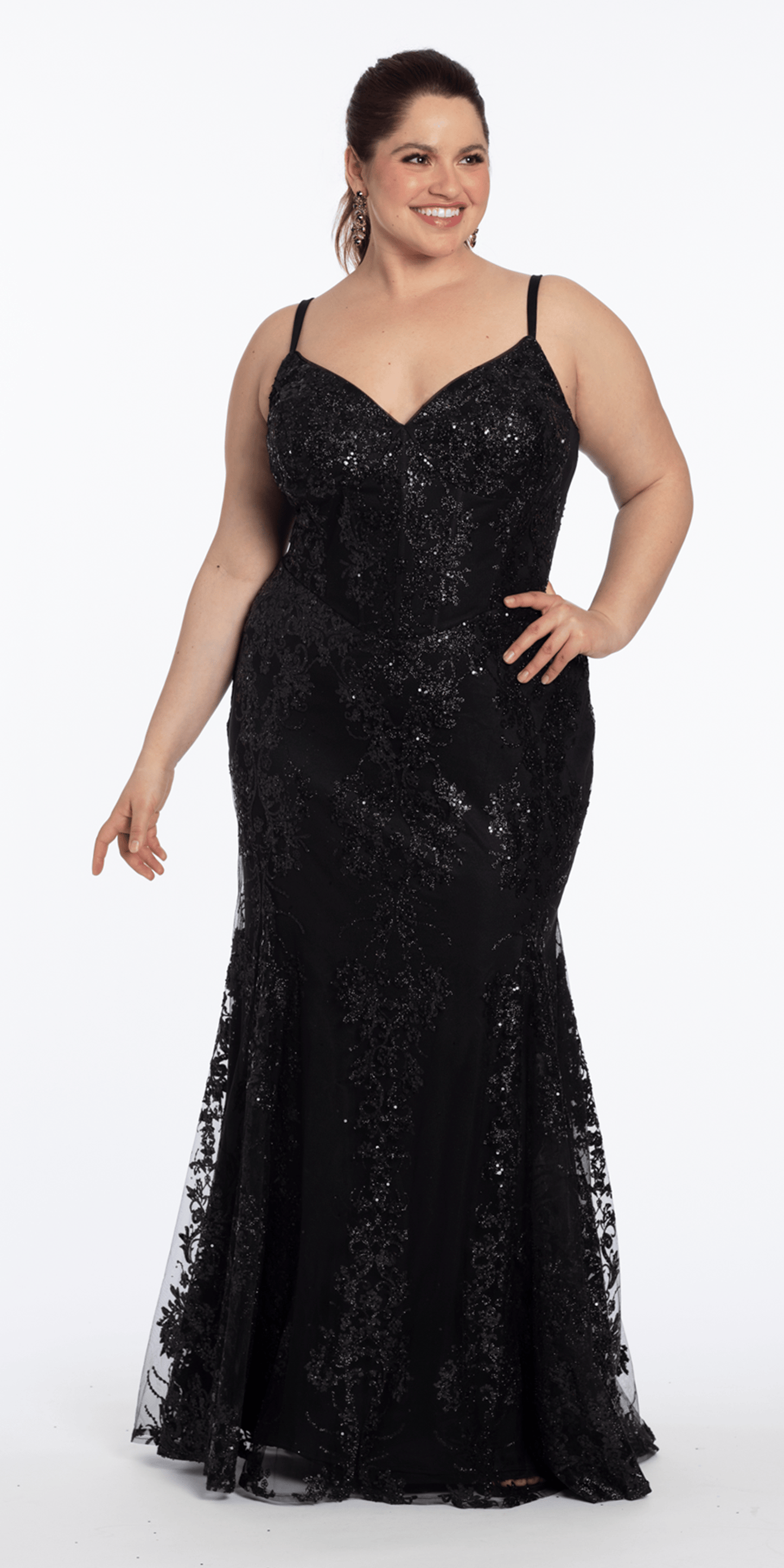 Camille La Vie Sweetheart Glitter Corset V Back Mermaid Dress