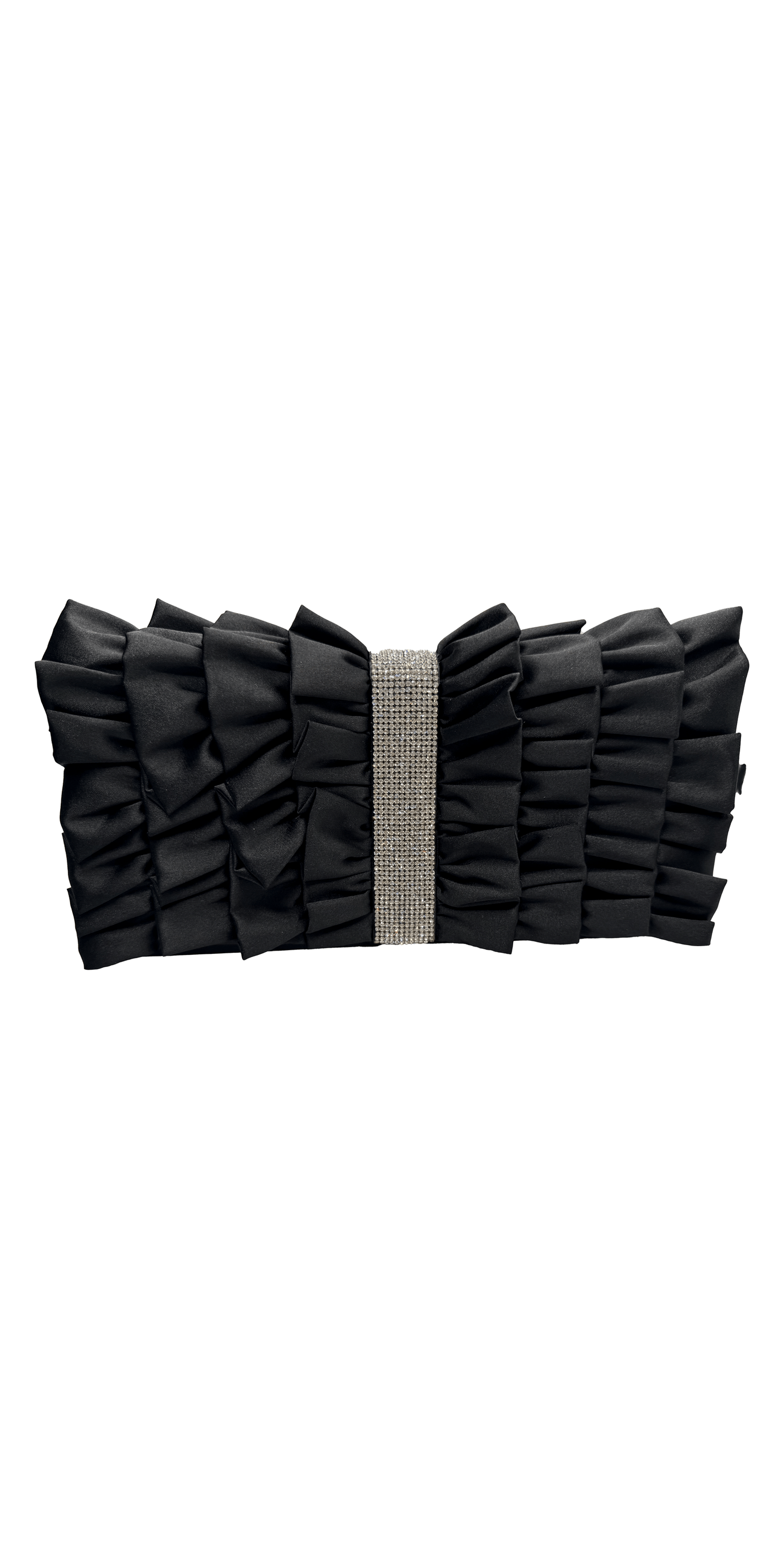 Camille La Vie/ Satin Ruffle Full Flap Handbag with Rhinestone Detail /OS / black/front