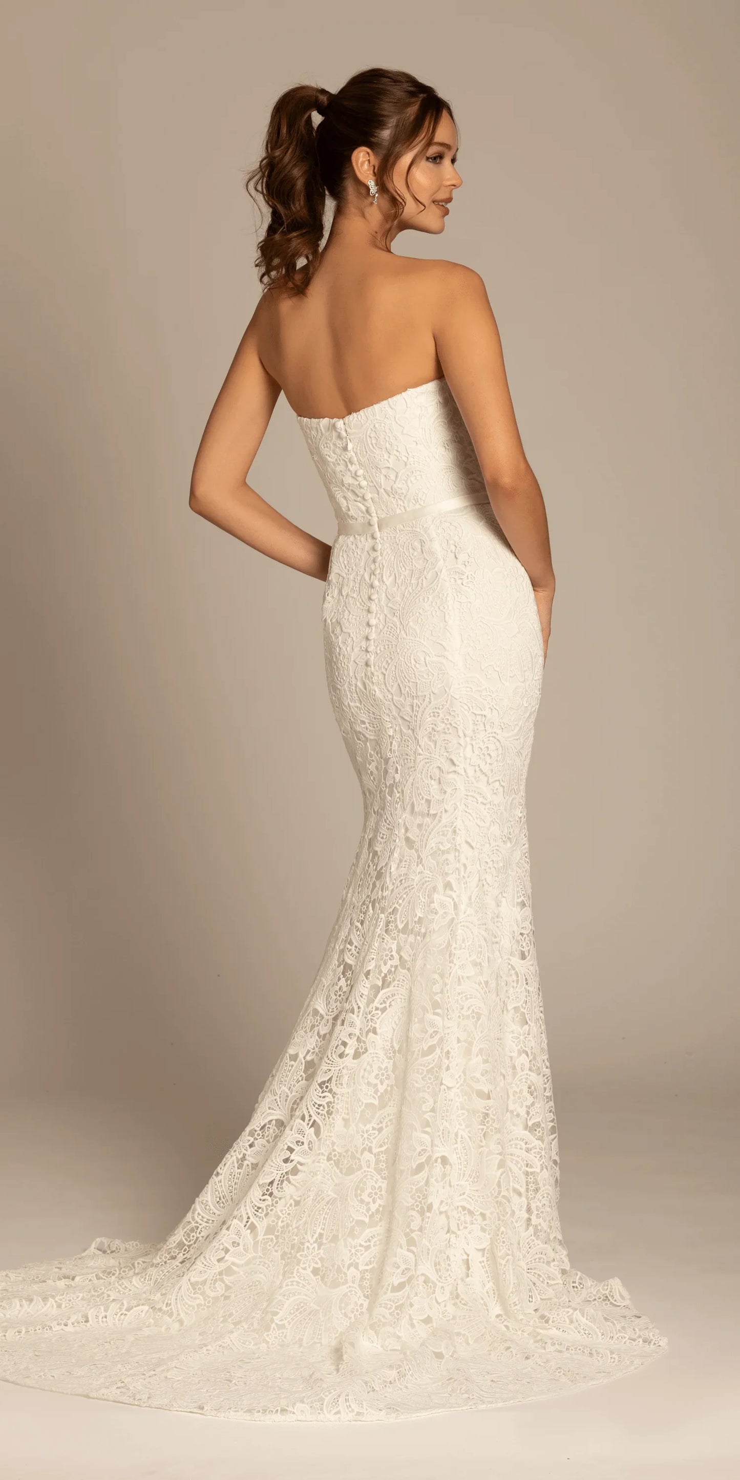 Strapless Sweetheart Lace Trumpet Dress with Cris Cross Bodice - Camille La Vie
