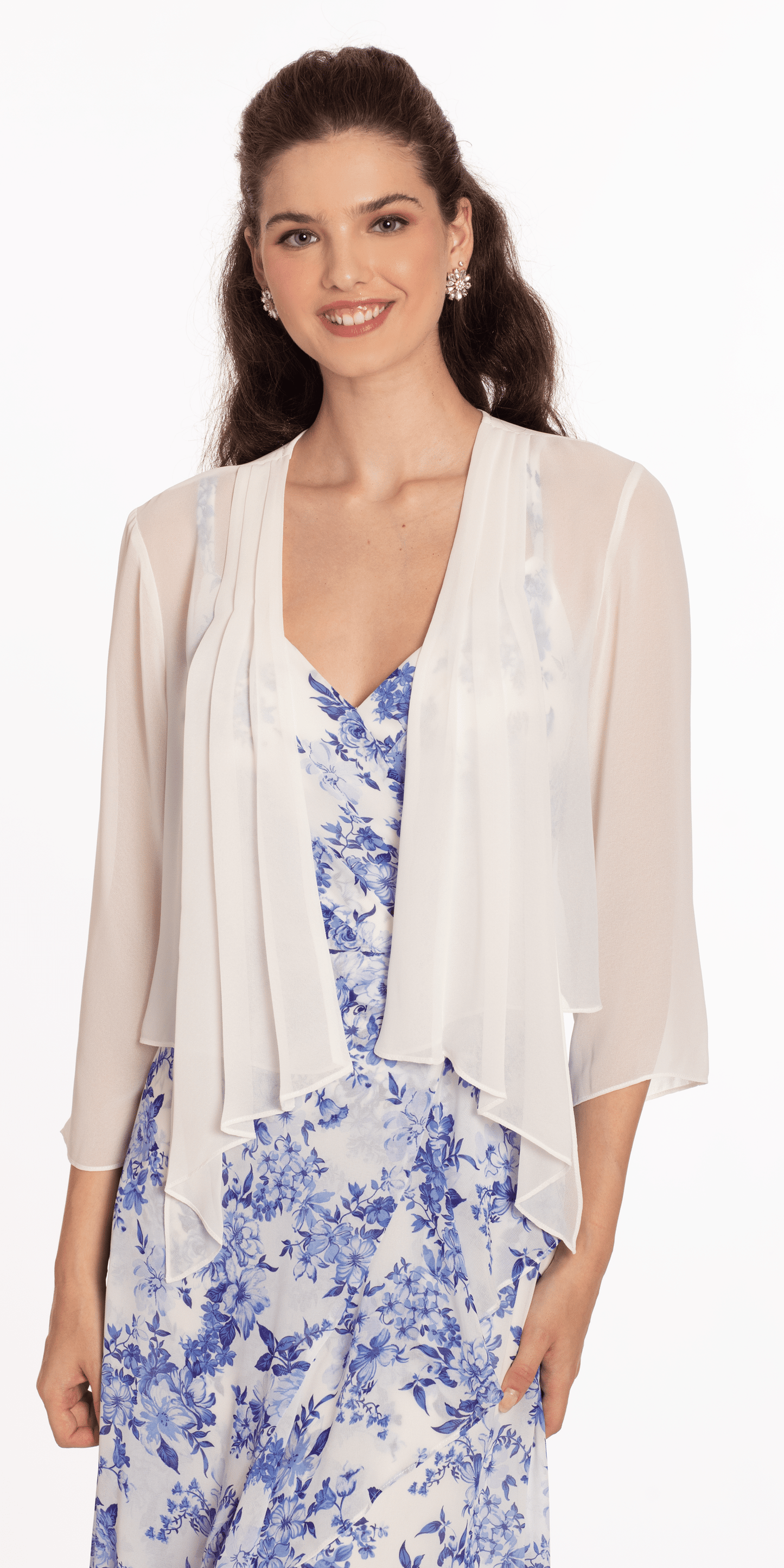 ivory Size LXL missy Camille La Vie Chiffon Drape Front Jacket with Sleeves