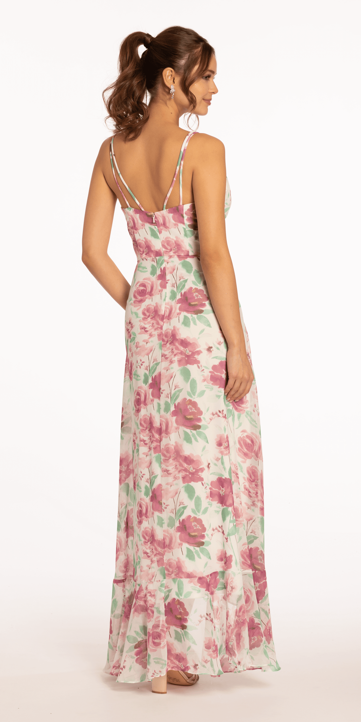 Camille La Vie/ Criss Cross Floral Chiffon High Low Dress /missy /size /0 mulberry /back