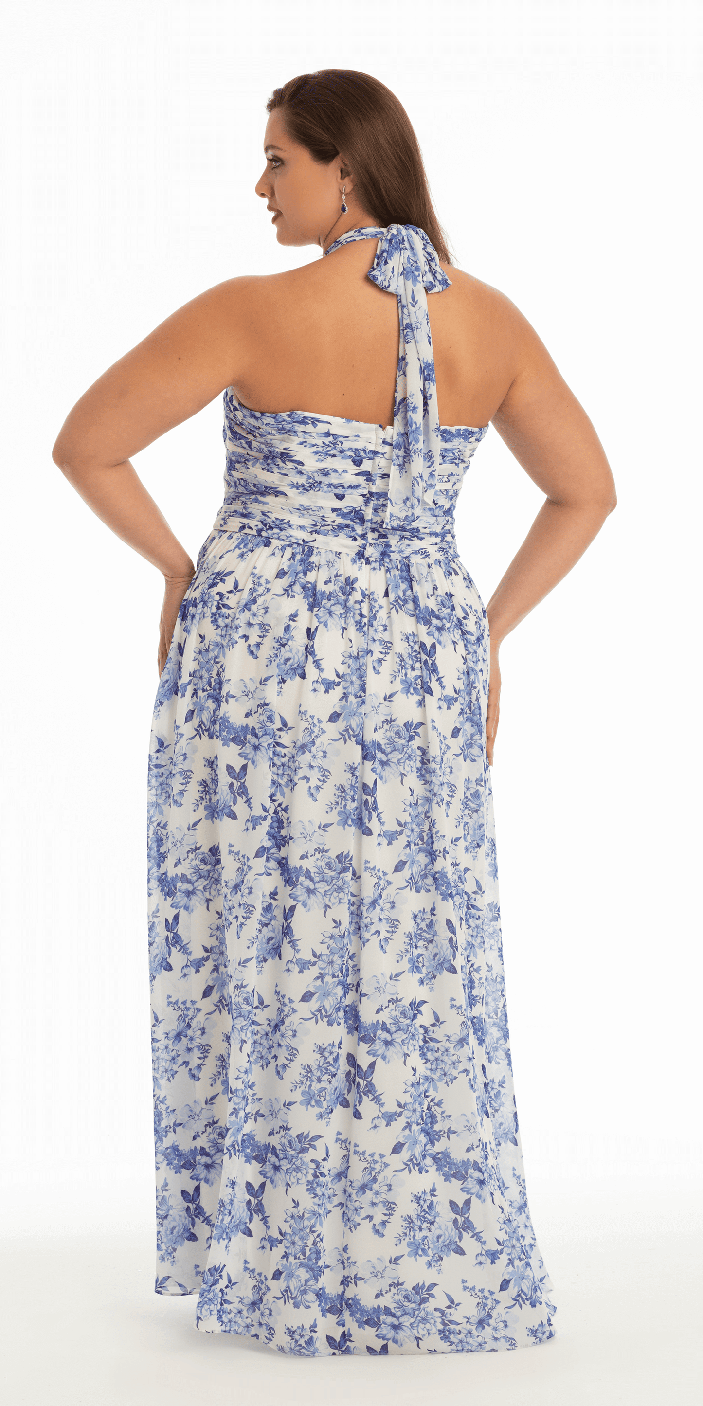 Camille La Vie /Floral Chiffon A Line Halter Dress/ plus/size/16/ white blue/back