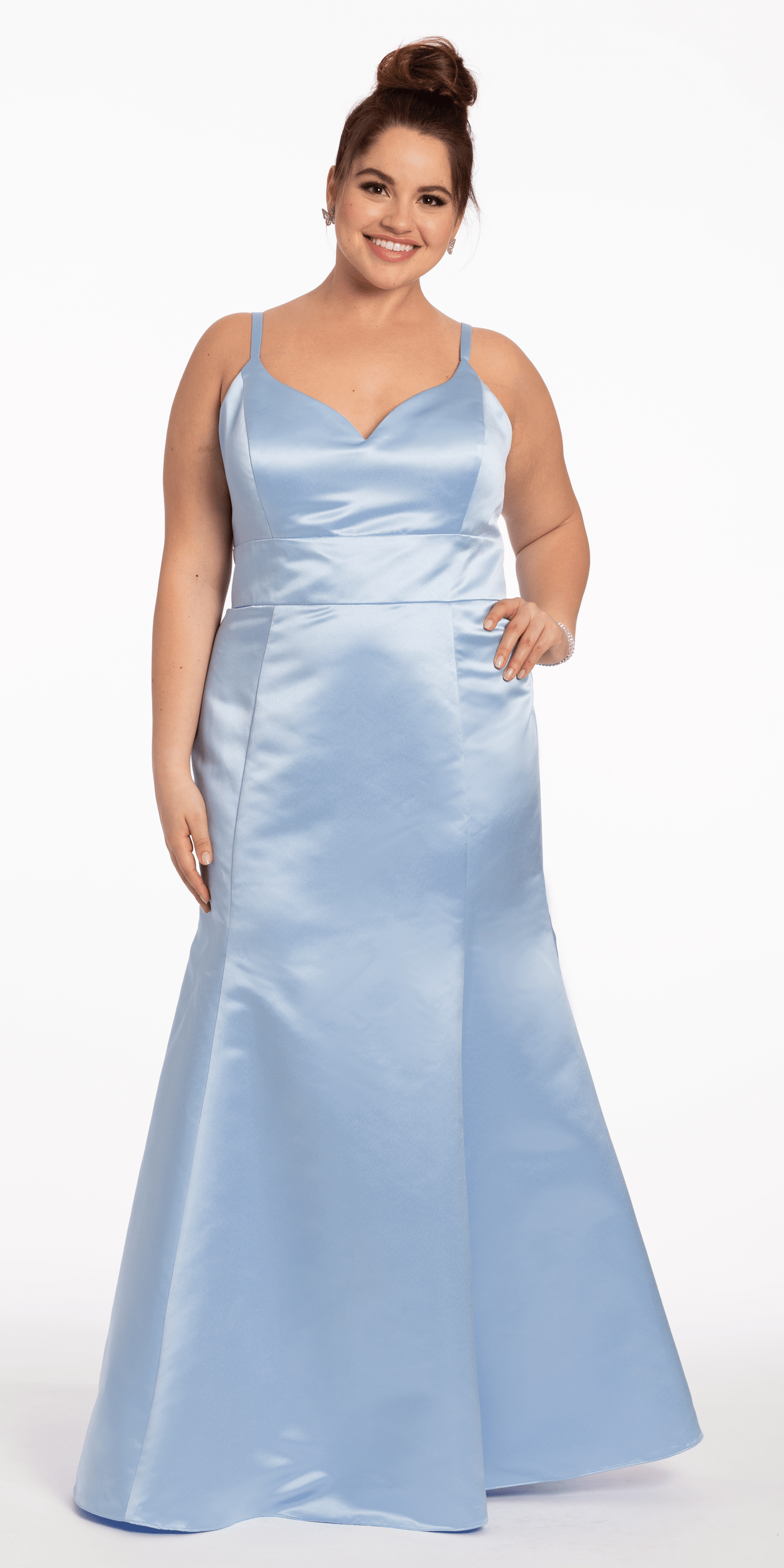 Camille La Vie Satin Mermaid Sweetheart Dress /plus/size 14/light blue/front