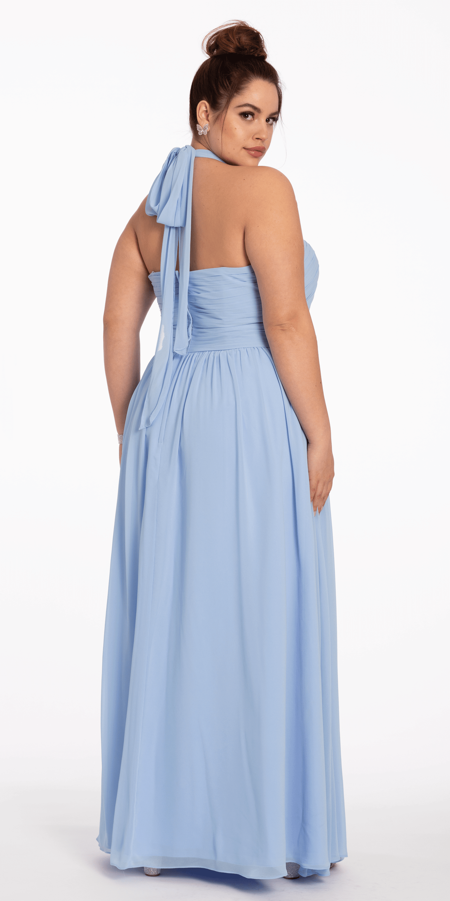 Camille La Vie /Tie Neck Halter Dress /plus/ size 14/ light blue/back alt