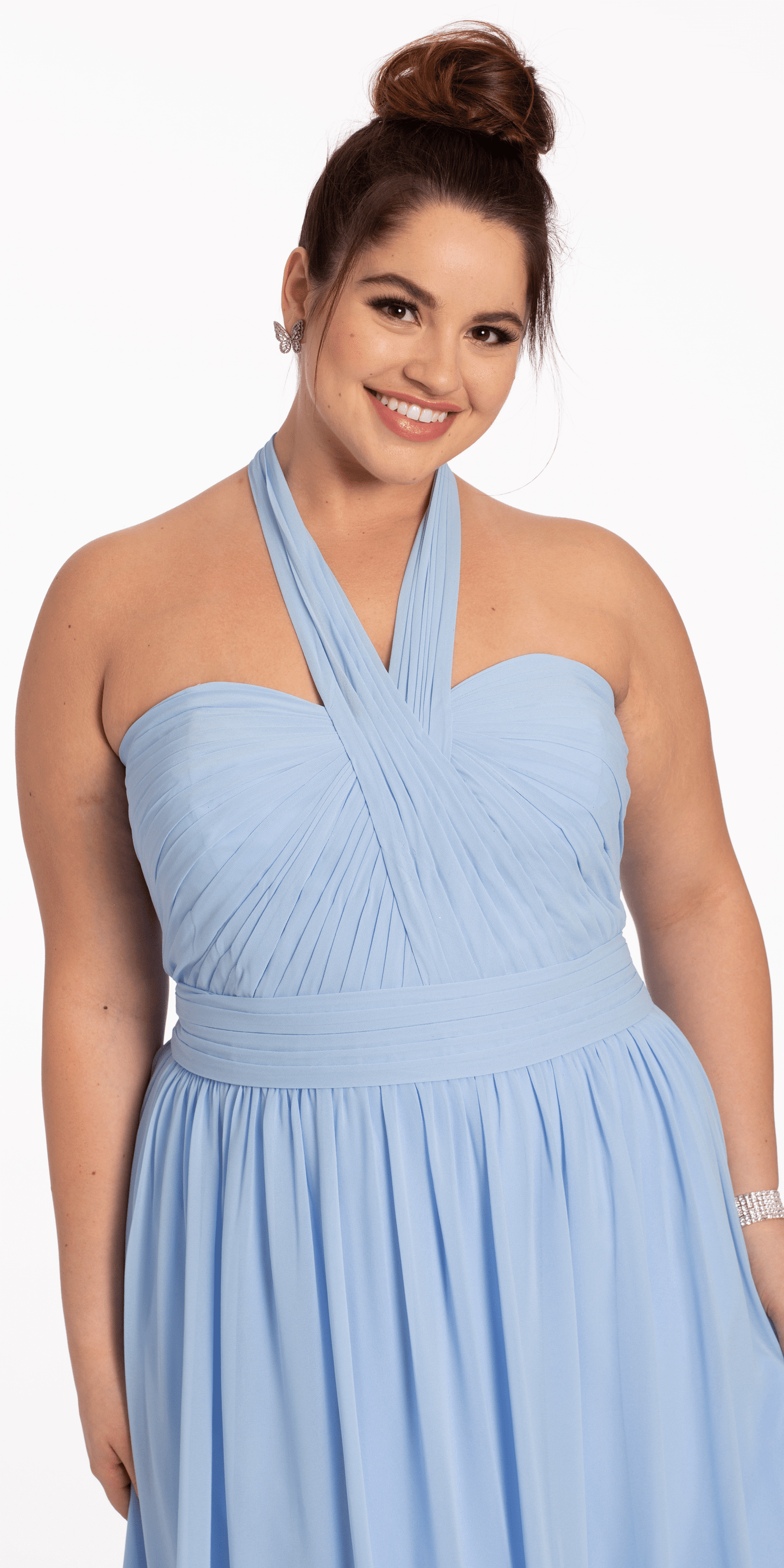 Camille La Vie /Tie Neck Halter Dress /plus/ size 14/ light blue/close up