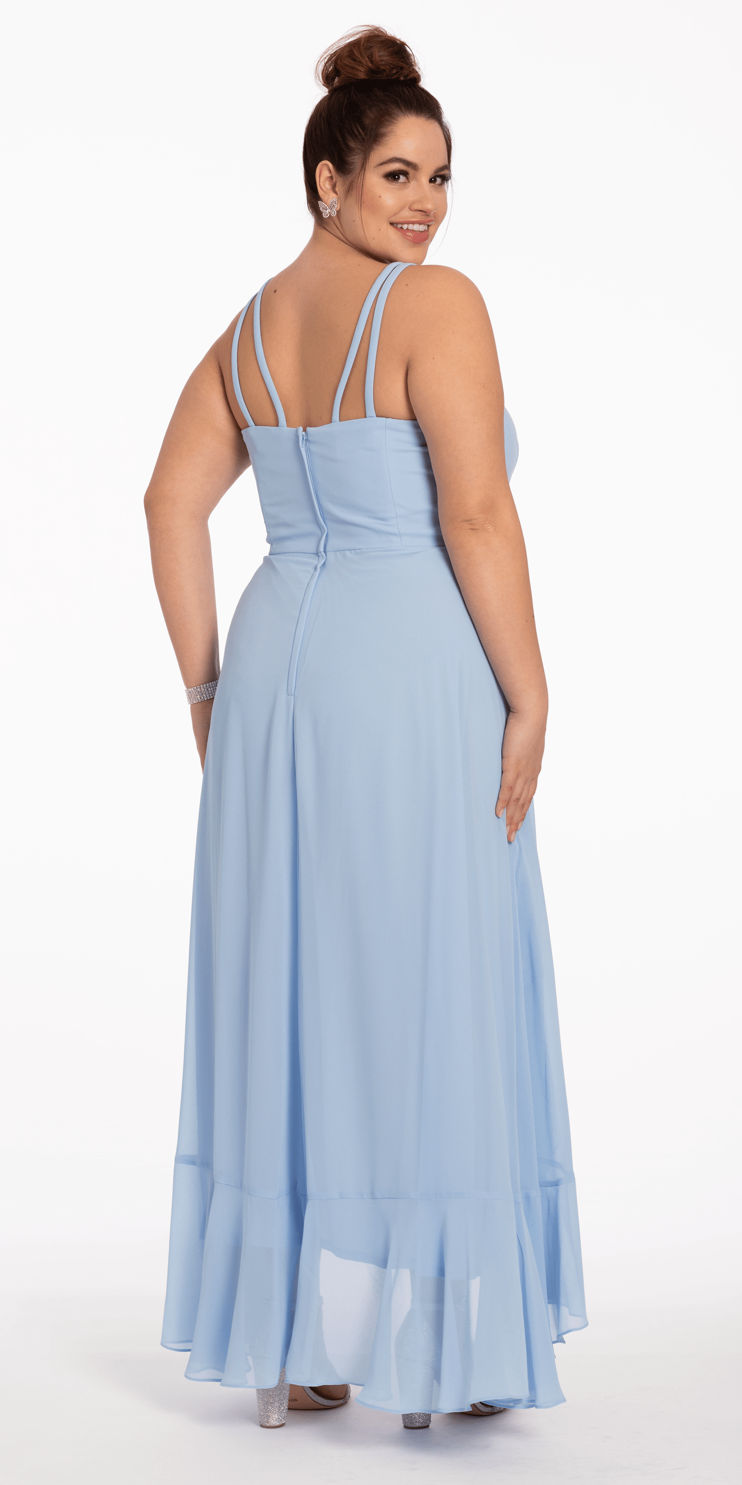 Camille La Vie /Tiered Chiffon Double Strap High Low Dress/ plus/ size /14 /light blue /back