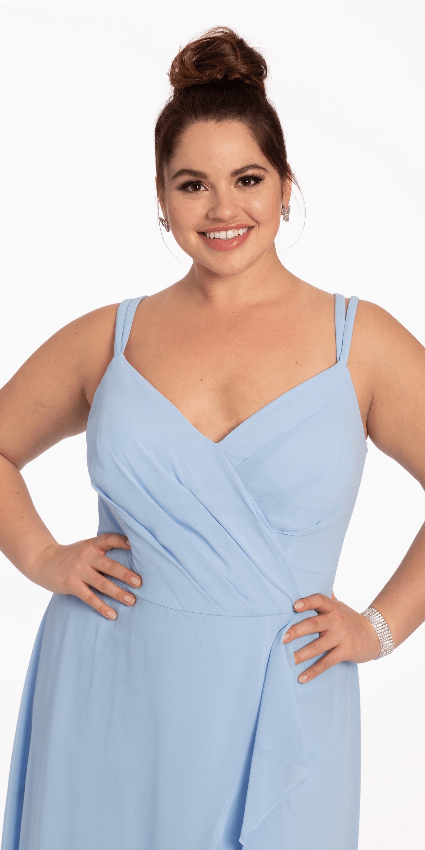 Camille La Vie /Tiered Chiffon Double Strap High Low Dress/ plus/ size /14 /light blue /close up