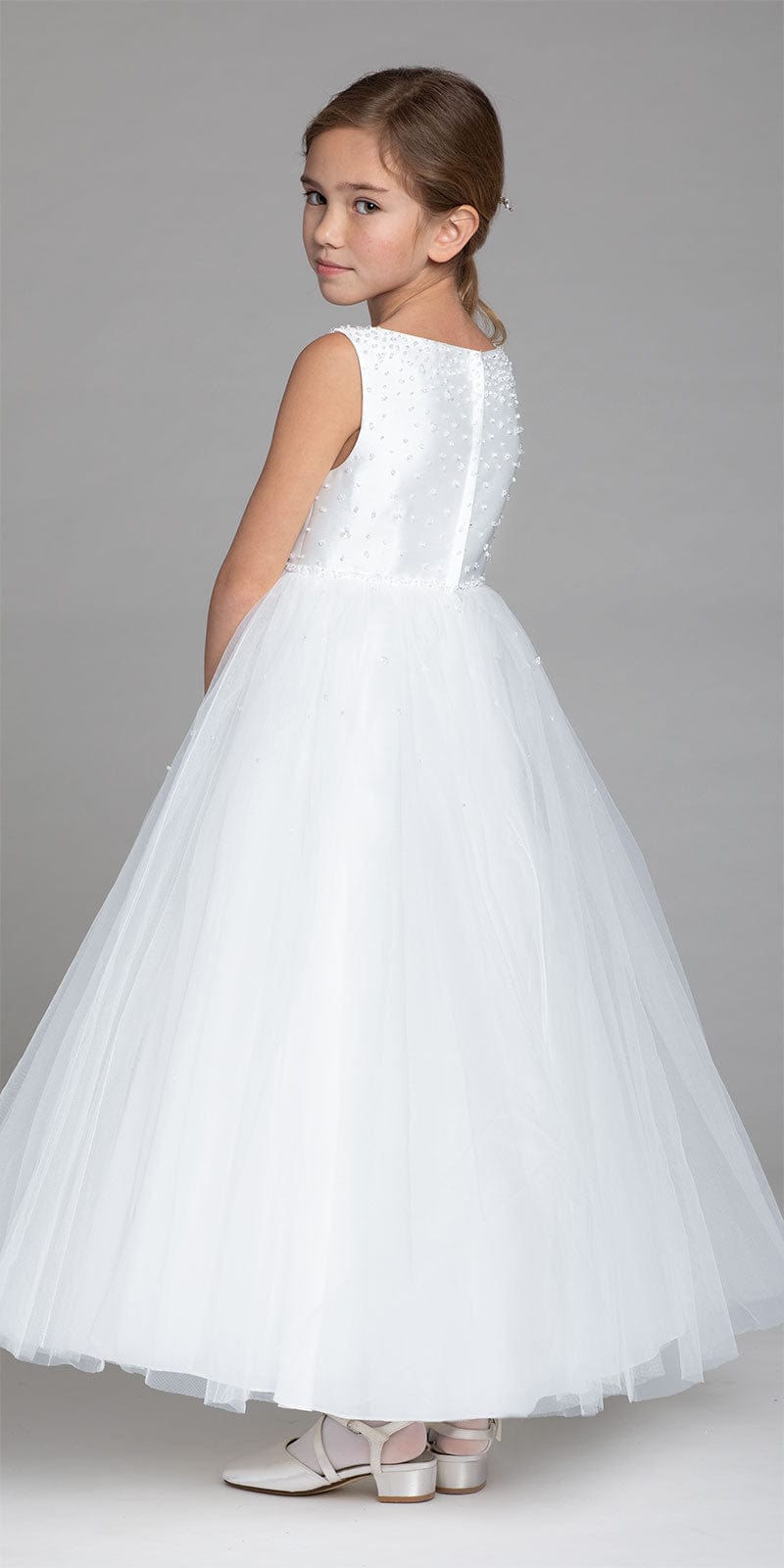 White/Size 3/Camille La Vie/Crystal Beaded Mikado Tulle Dress/Back