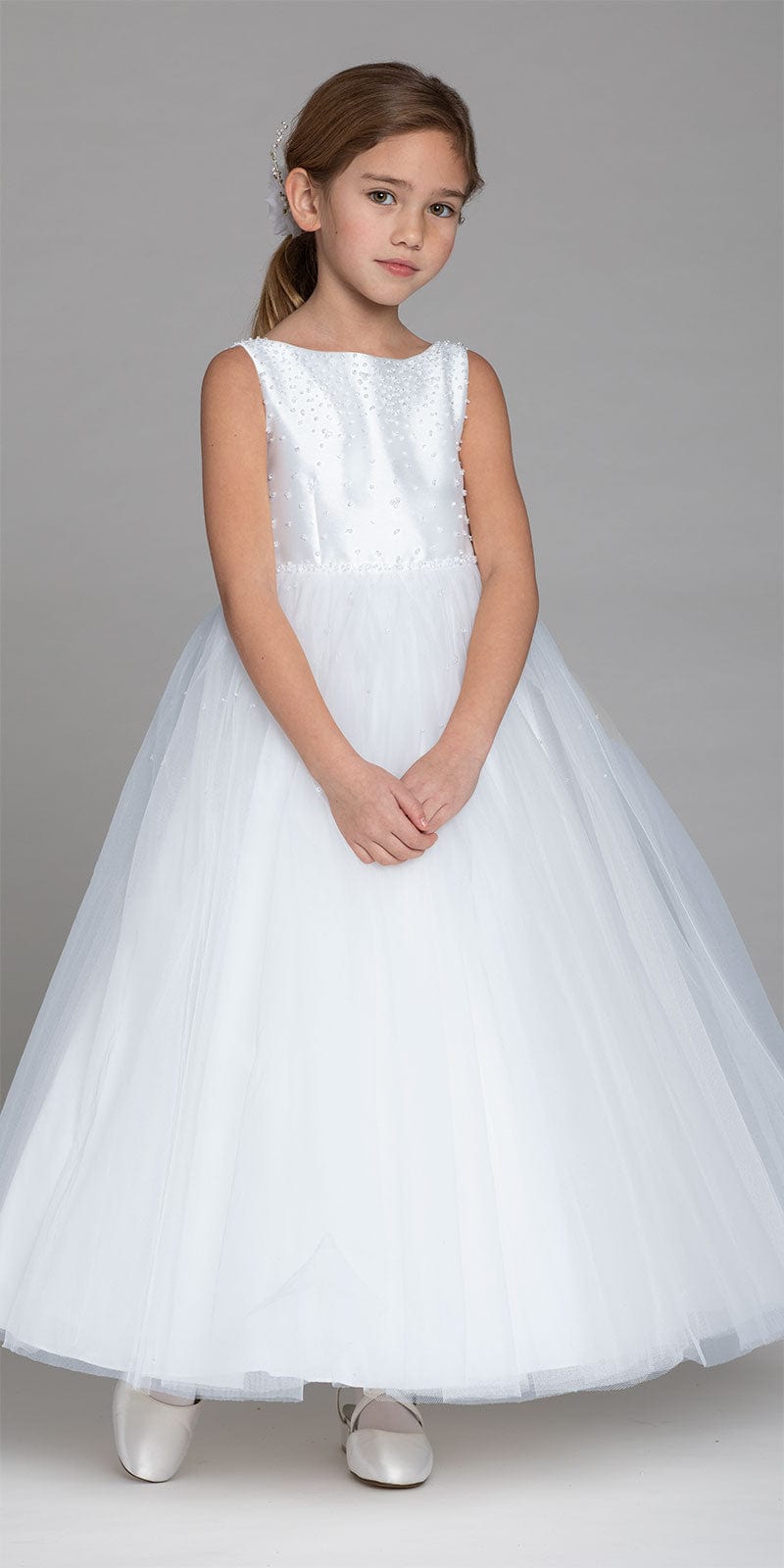 Camille La Vie/ Crystal Beaded Mikado Tulle Dress/Size 3 / white/Front