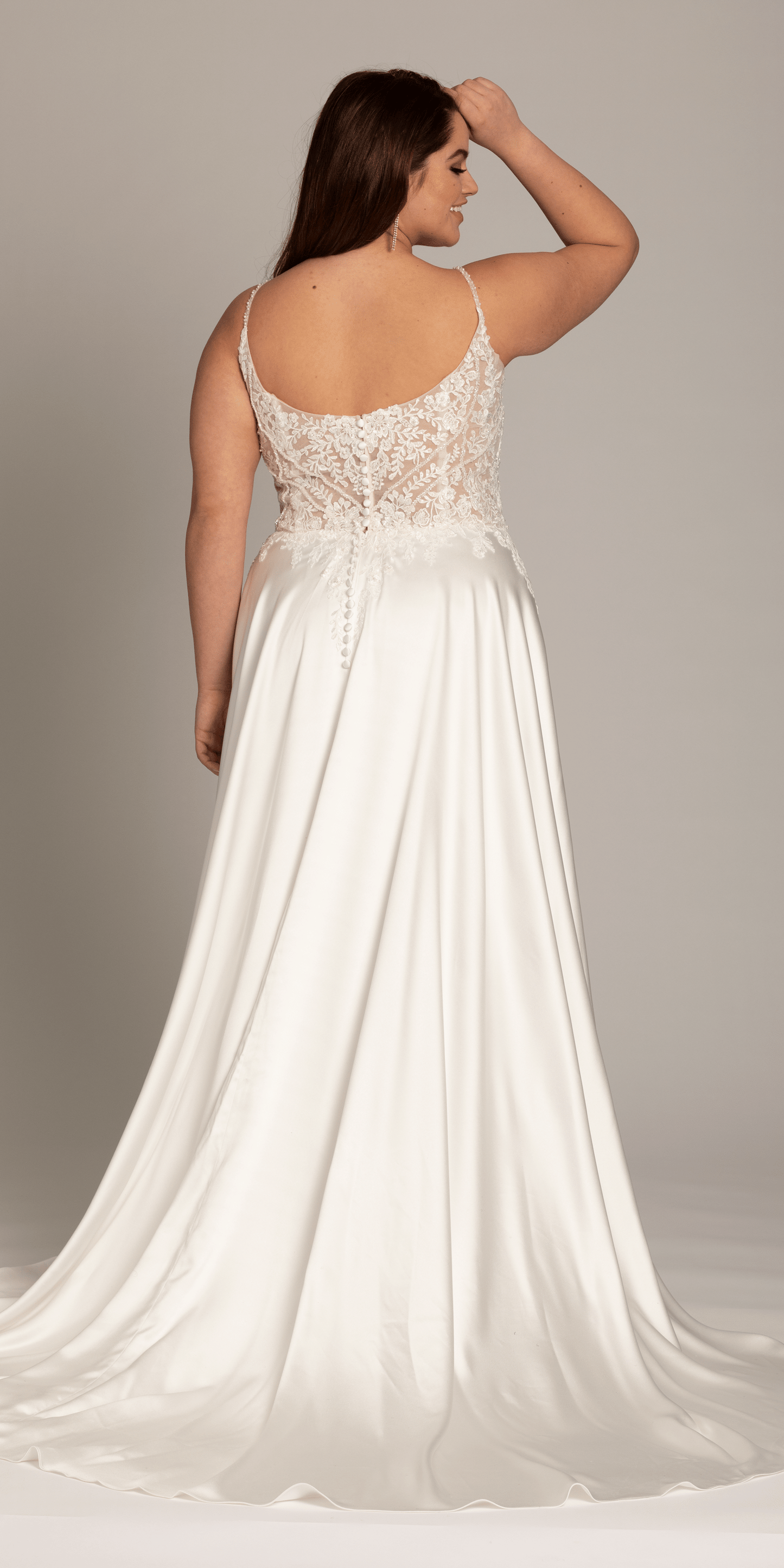 Camille La Vie /Satin Plunging A Line Dress with Leaf Beading Detail/missy/size /16 ivory/back alt