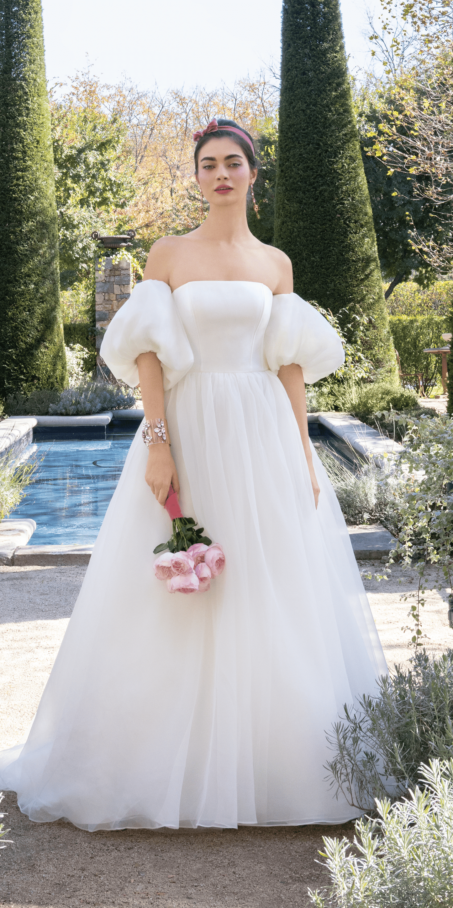 Camille La Vie /Organza Lace Up Back Ballgown with Detachable Sleeves/missy/size/2/ivory/front
