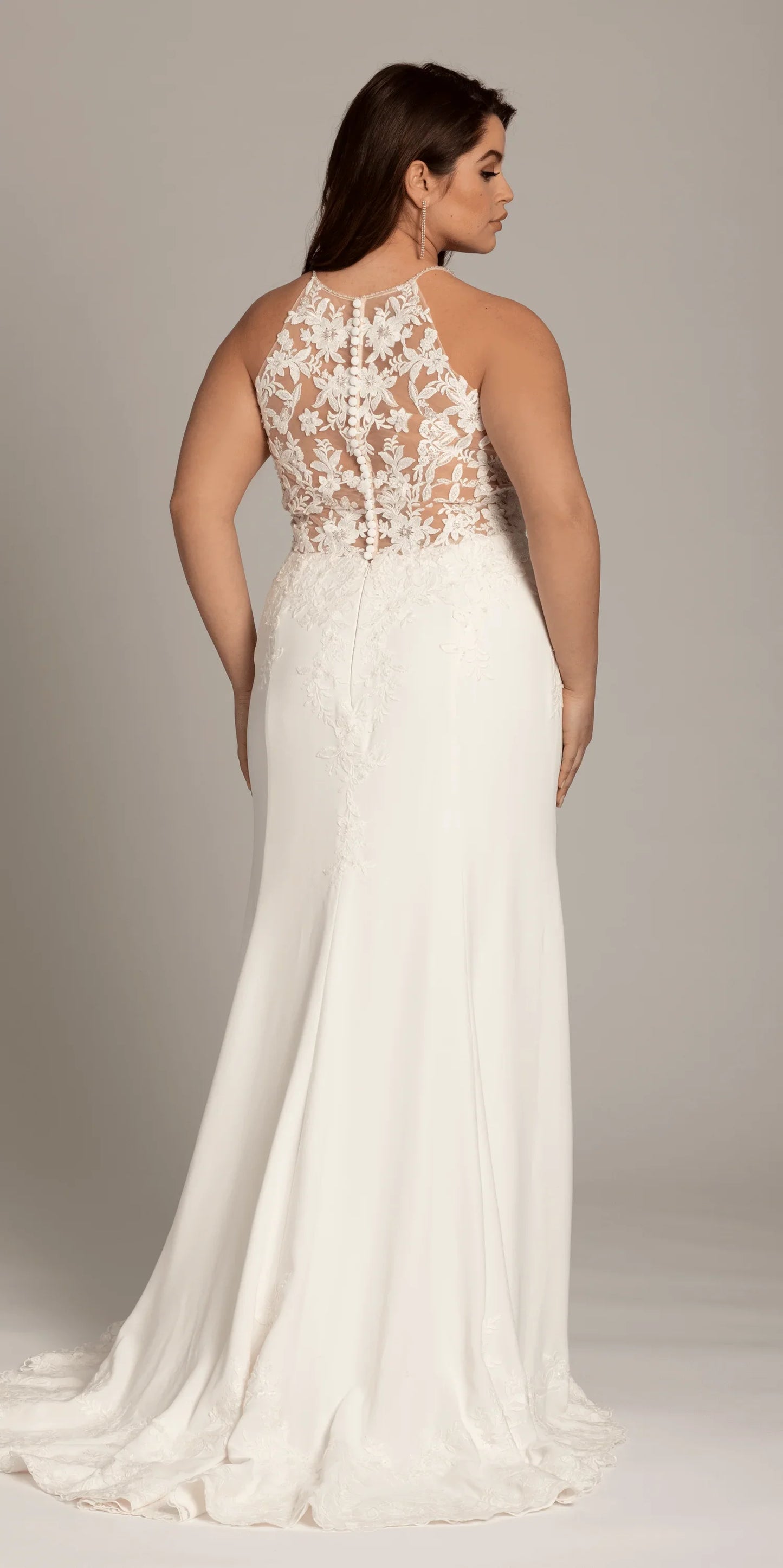 ivory/size/14/ plus/Camille La Vie/Crepe Floral Embellished Racer Back Dress with Leaf Beading Detail /back