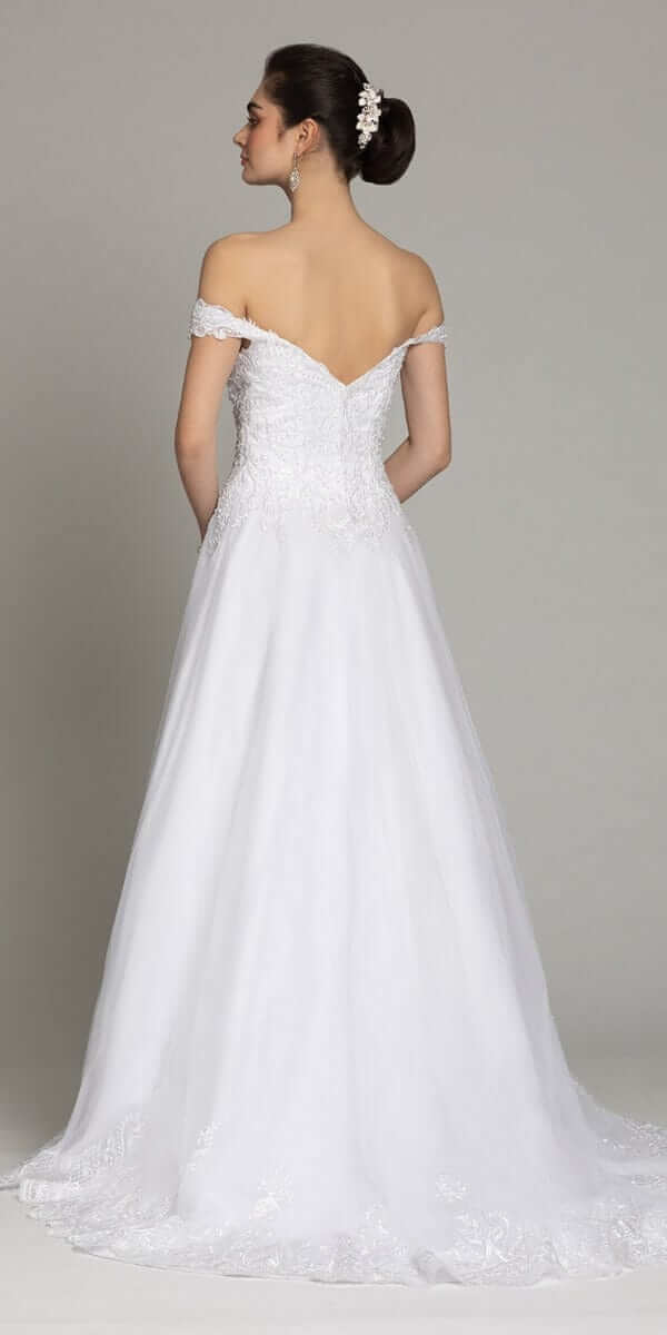 ivory/size/10/missy/Camille La Vie/Off The Shoulder Lace Satin A-Line Gown/Back