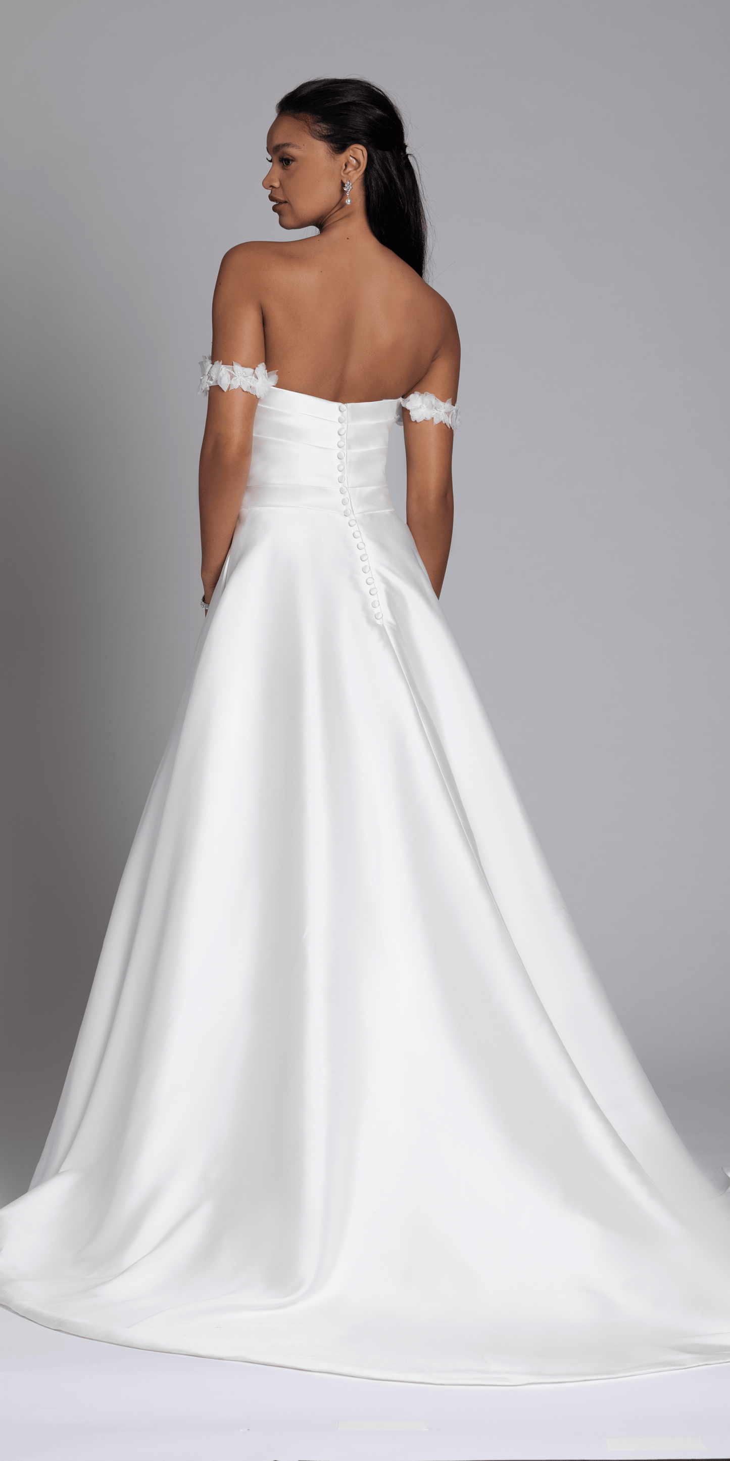 ivory/size/4/missy/Camille La Vie/Mikado Off the Shoulder Pleated Bodice Ballgown with Pockets /back