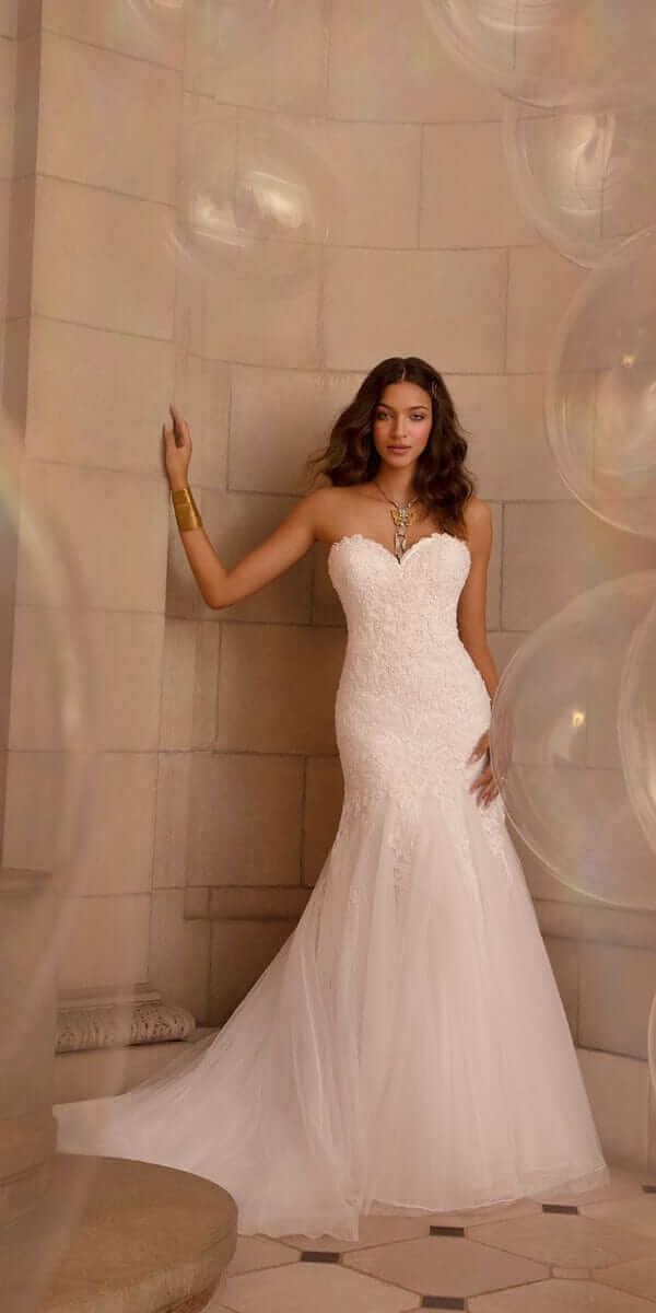 Sweetheart Embroidered Trumpet Dress with Tulle Godets - missy / 8 / White Sweetheart Embroidered Trumpet Dress with Tulle Godets - missy / 8 / White