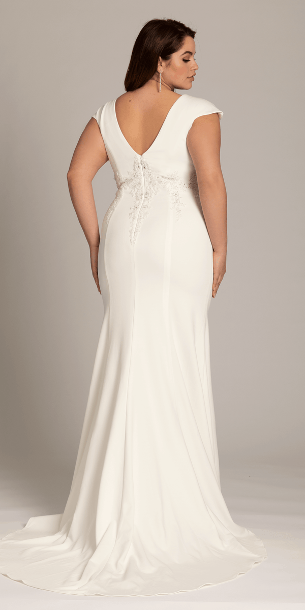 Ponte Cap Sleeve Plunging Beaded Mermaid Dress Image 2