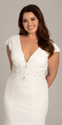 Ponte Cap Sleeve Plunging Beaded Mermaid Dress Image 3