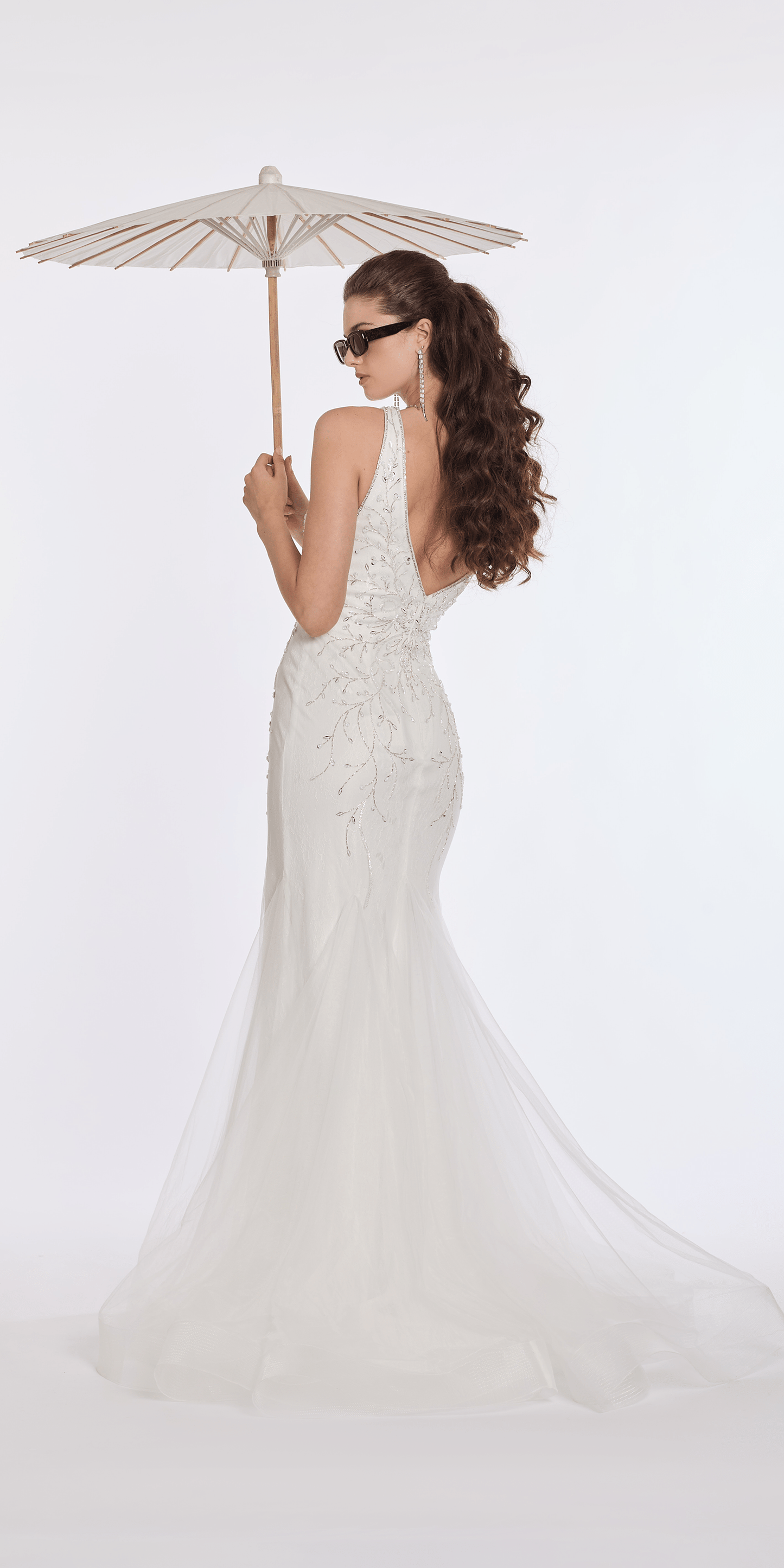 ivory Size 0 missy Camille La Vie Plunging Beaded Lace V Back Mermaid Dress