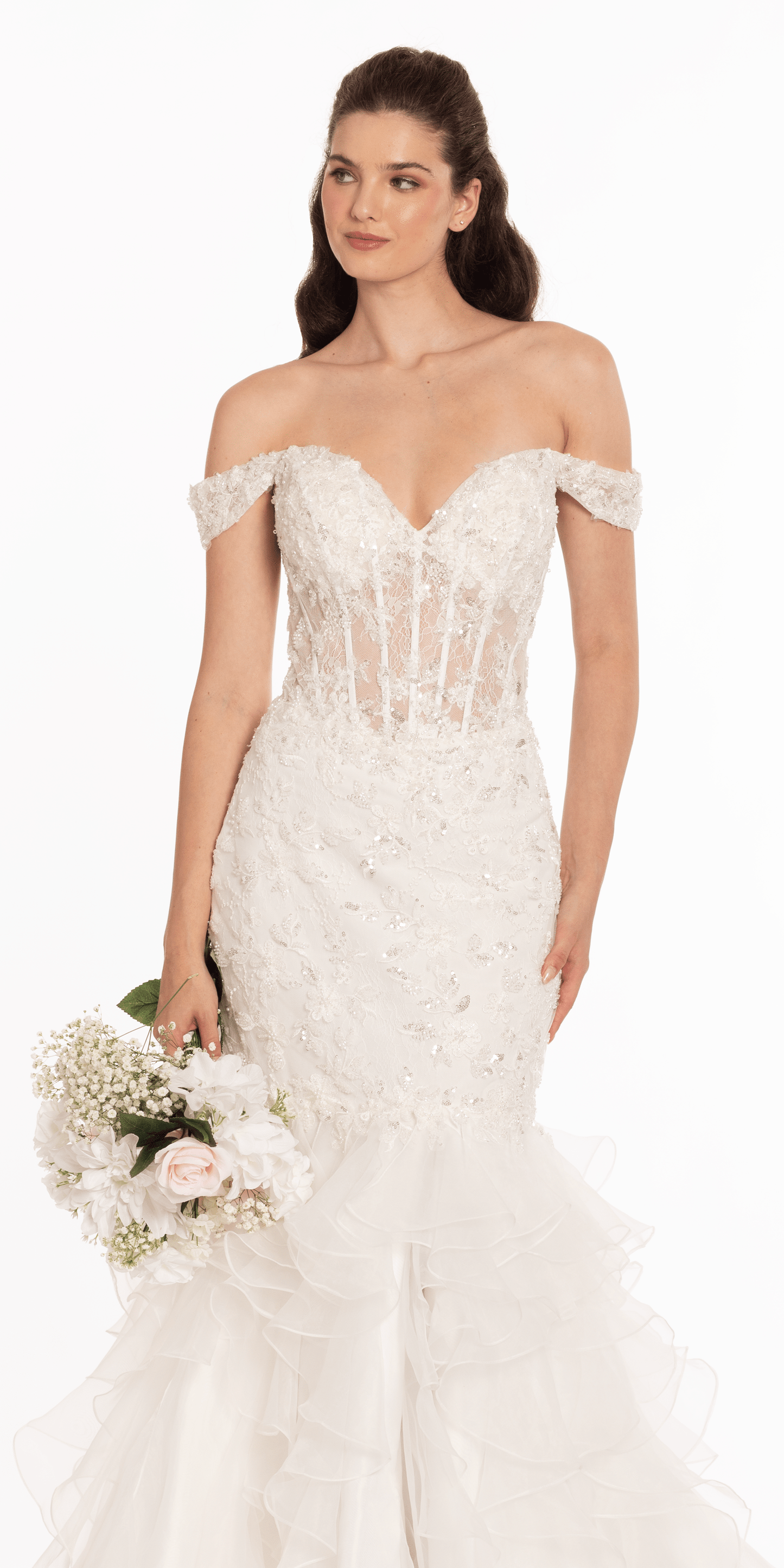 Ivory Size 2 missy Camille La Vie Off the Shoulder Lace Applique Corset Mermaid Dress