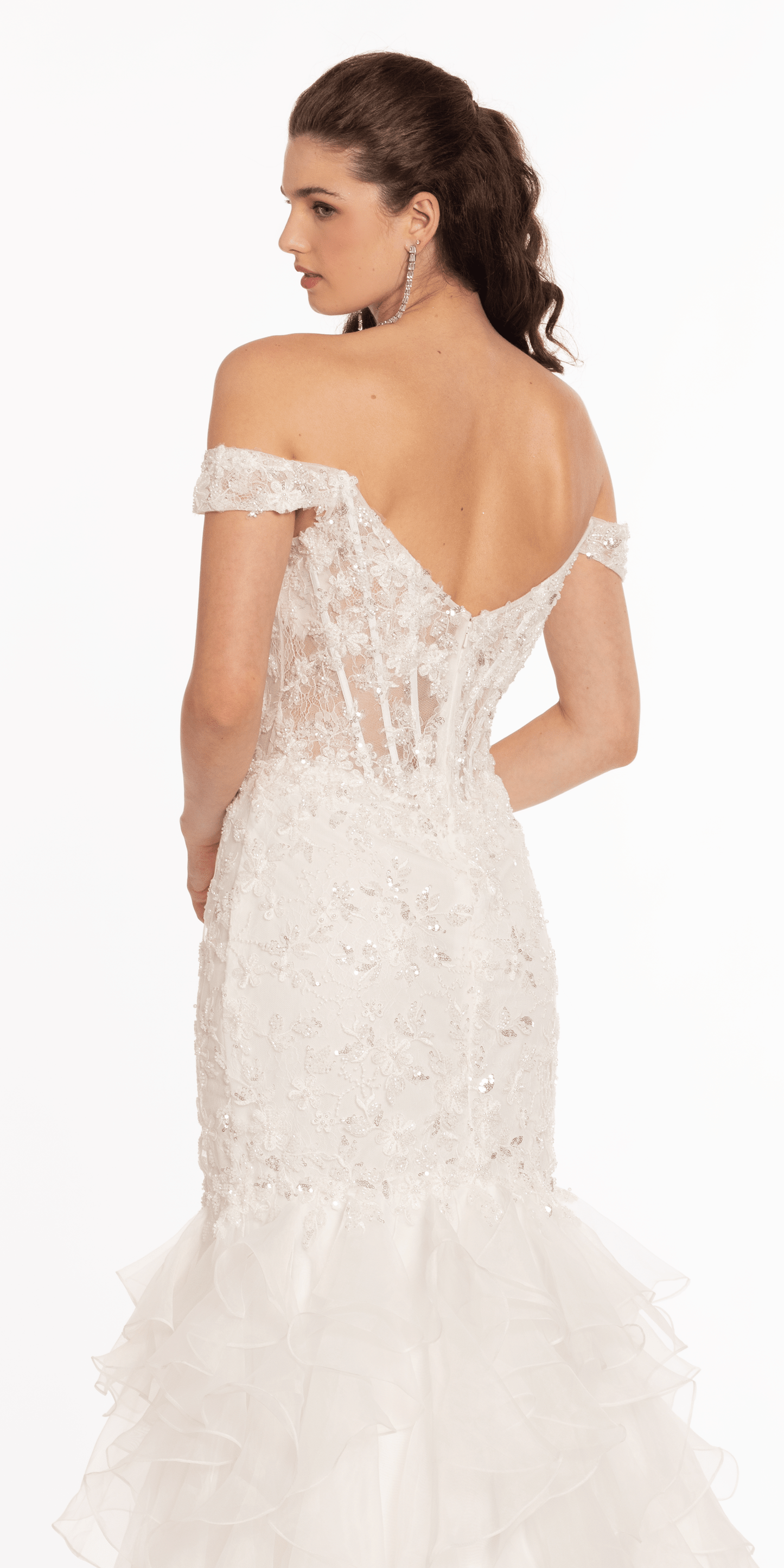 Ivory Size 2 missy Camille La Vie Off the Shoulder Lace Applique Corset Mermaid Dress