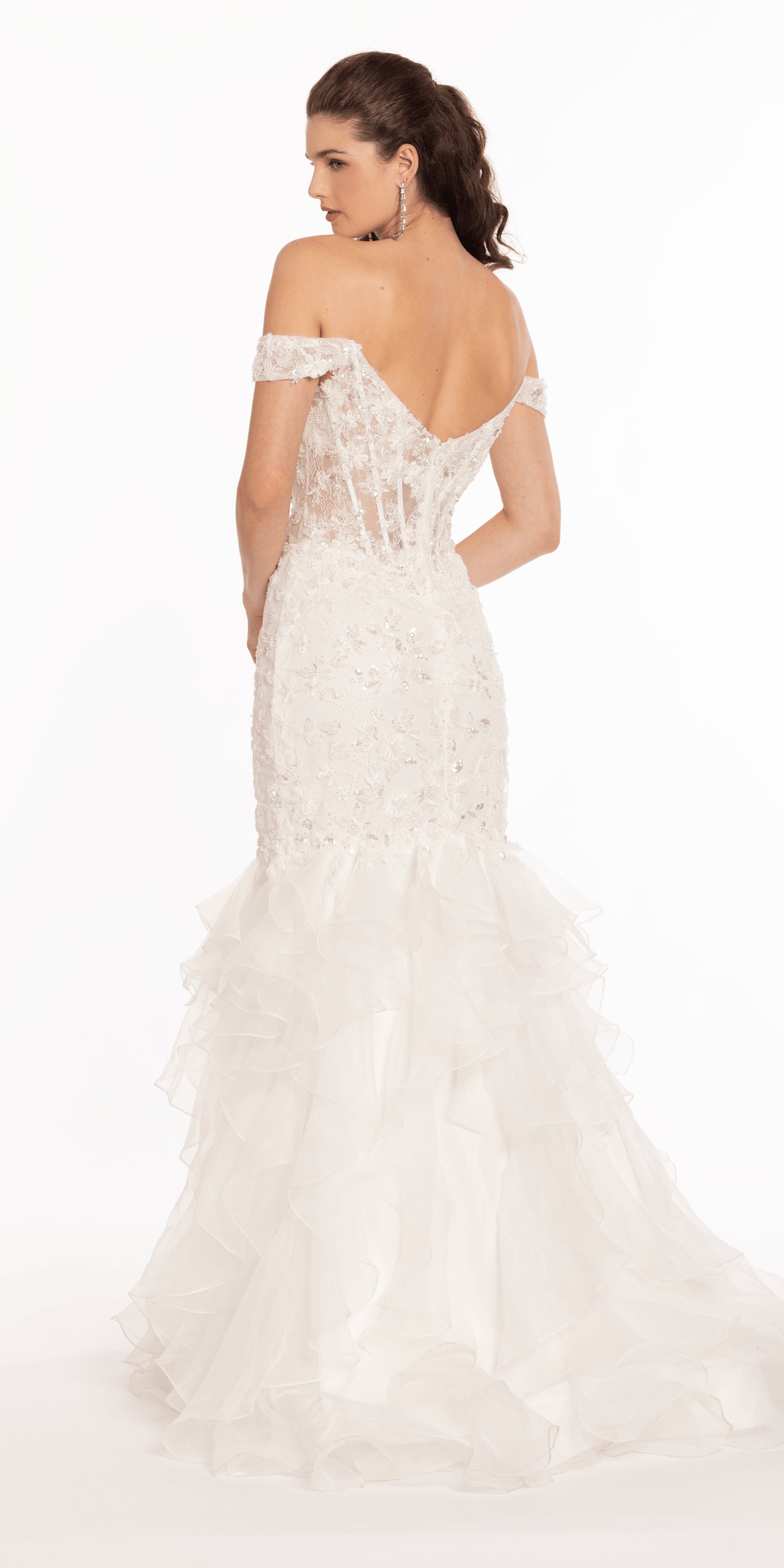 Ivory Size 2 missy Camille La Vie Off the Shoulder Lace Applique Corset Mermaid Dress