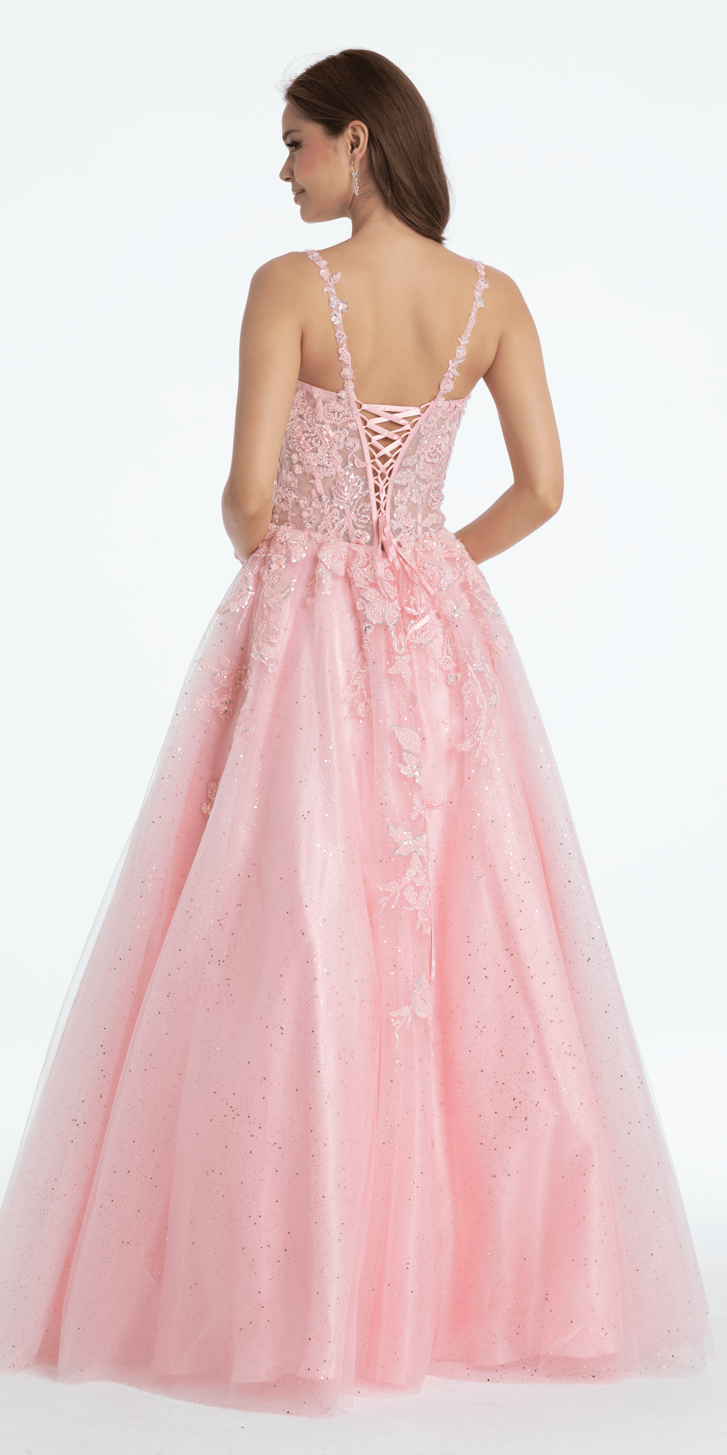 pink Size 2 missy Camille La Vie Sweetheart Floral Embroidered Lace Up Back Ballgown