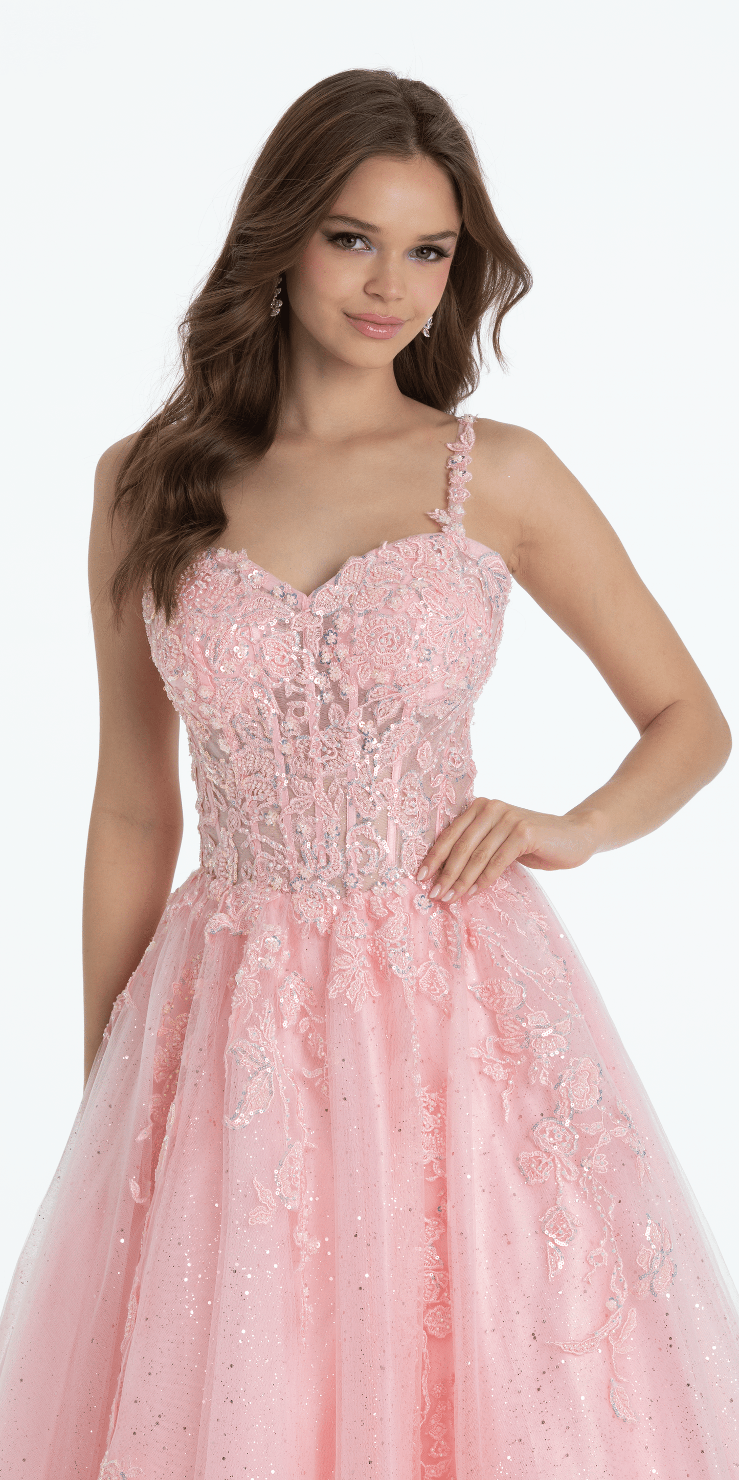 pink Size 2 missy Camille La Vie Sweetheart Floral Embroidered Lace Up Back Ballgown